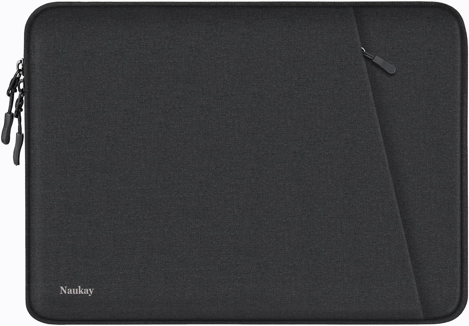 Black 14 Inch Laptop Sleeve Bag, Shockproof Water Resistant Case with Accessory