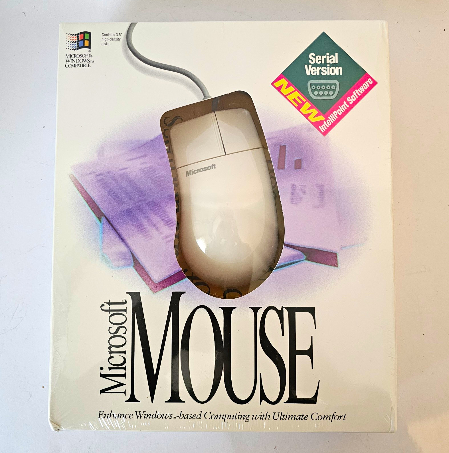 Sealed Retro Vintage Microsoft Serial Mouse IBM Windows IntelliPoint Software