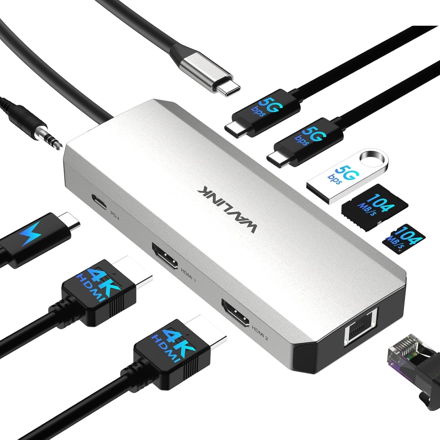 WAVLINK Laptop Docking Station, WAVLINK Docking Station Dual HDMI T09-37