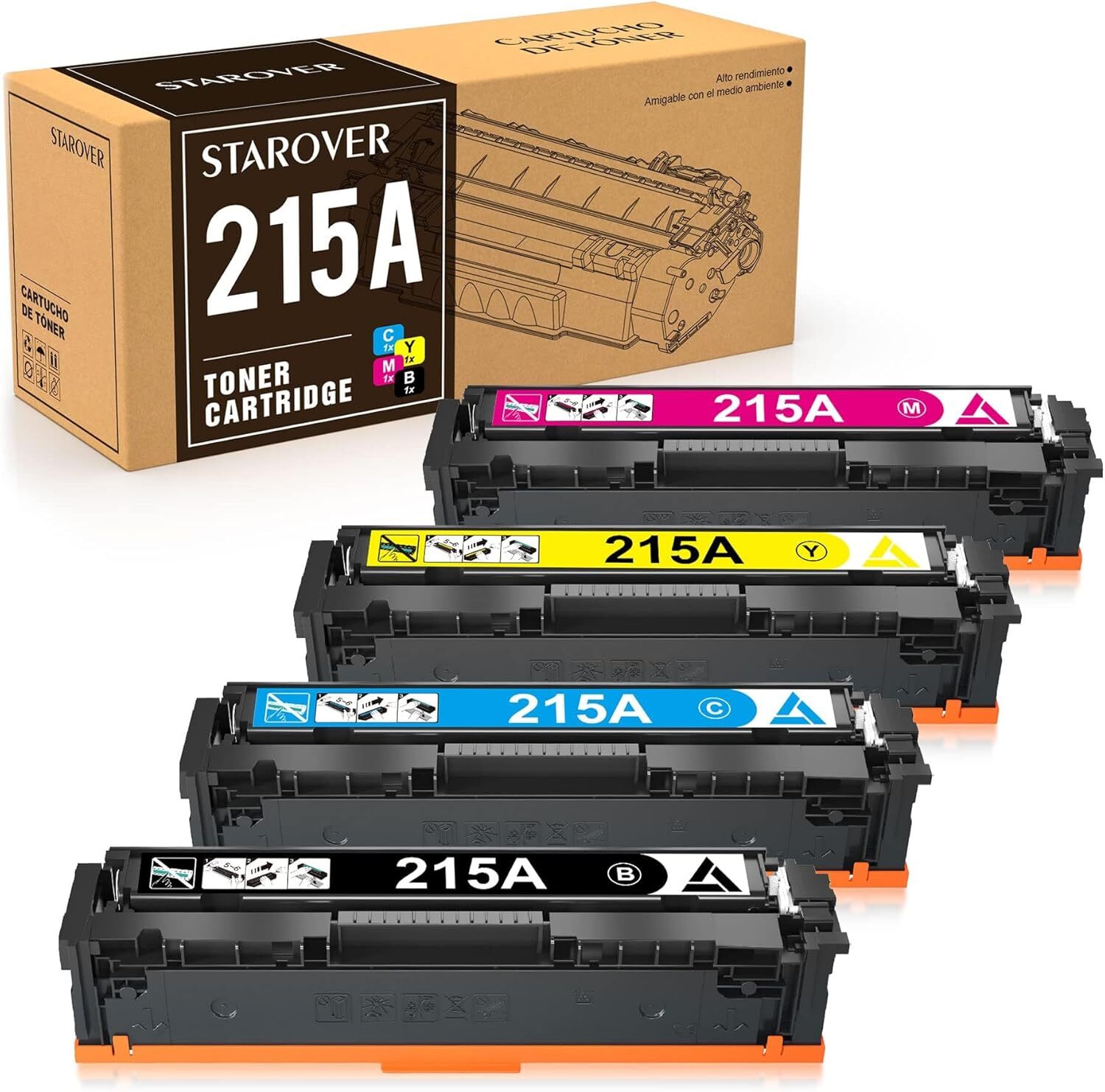 STAROVER 4 Pack 215A Toner Cartridges (No Chip) Compatible with HP 215A W2310A R
