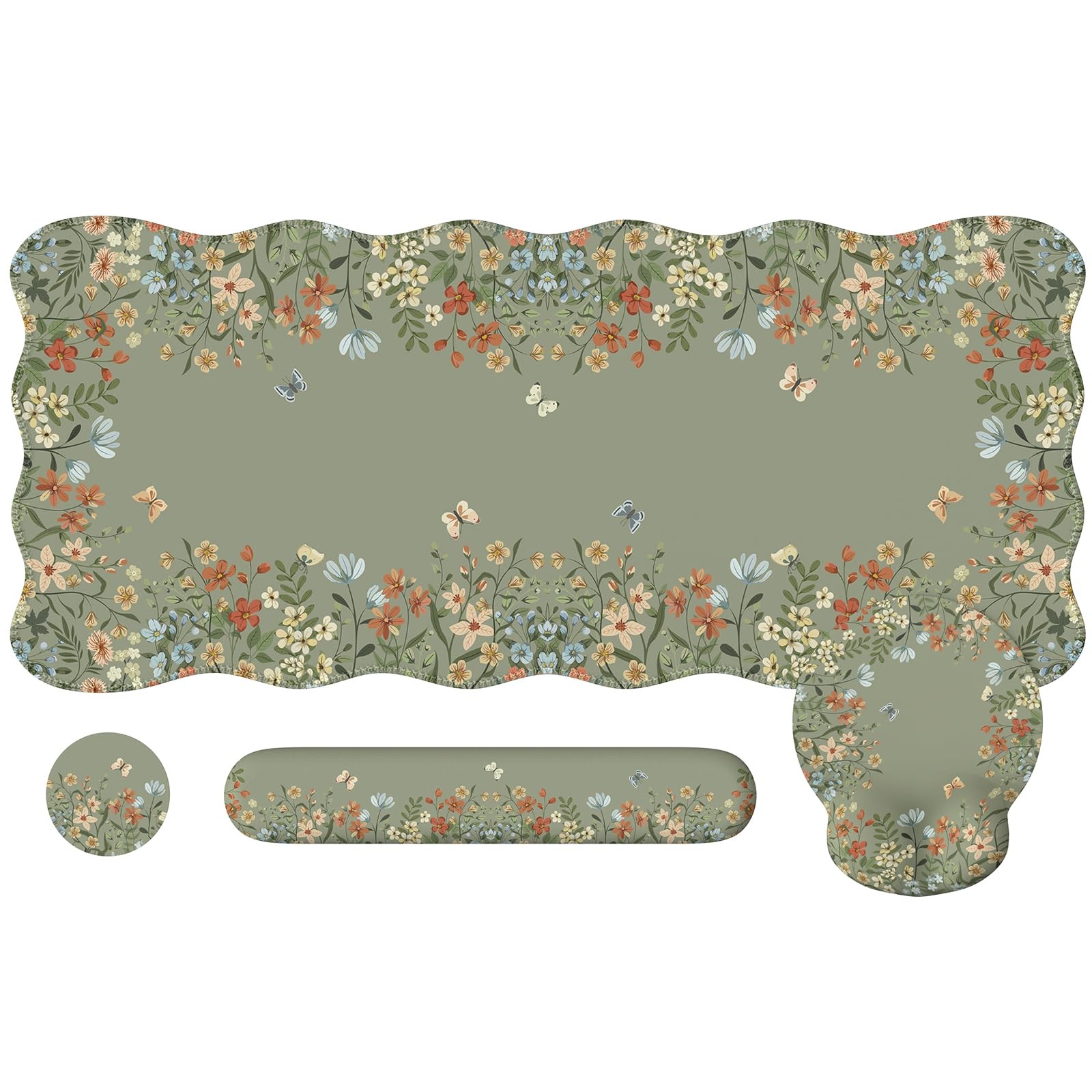 iLeadon Scalloped Desk Mat Set, Desk Mat with Wrist Support Stitched Edges, L...