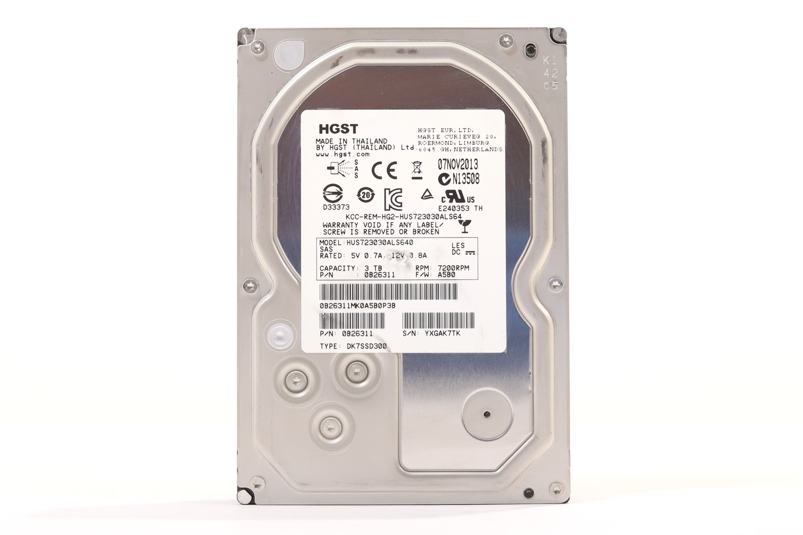 HGST HUS723030ALS640 3TB 3.5" 6Gb/s 64MB 7.2K RPM SAS Hard Drive P/N: 0B26311