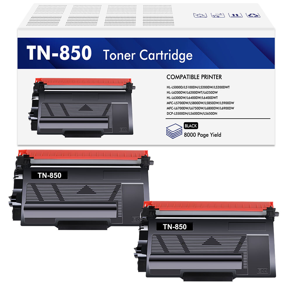 2x Black TN850 Laser Toner compatible with Brother TN-850 HL-L6400DW HL-L6400DWT