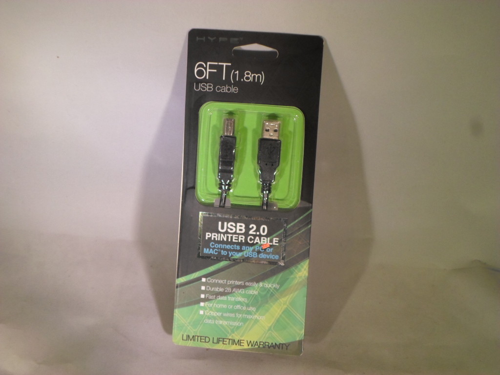 Hype 6 ft USB cable 2.0 Printer Cable Connects PC or Mac to USB device     S9-12