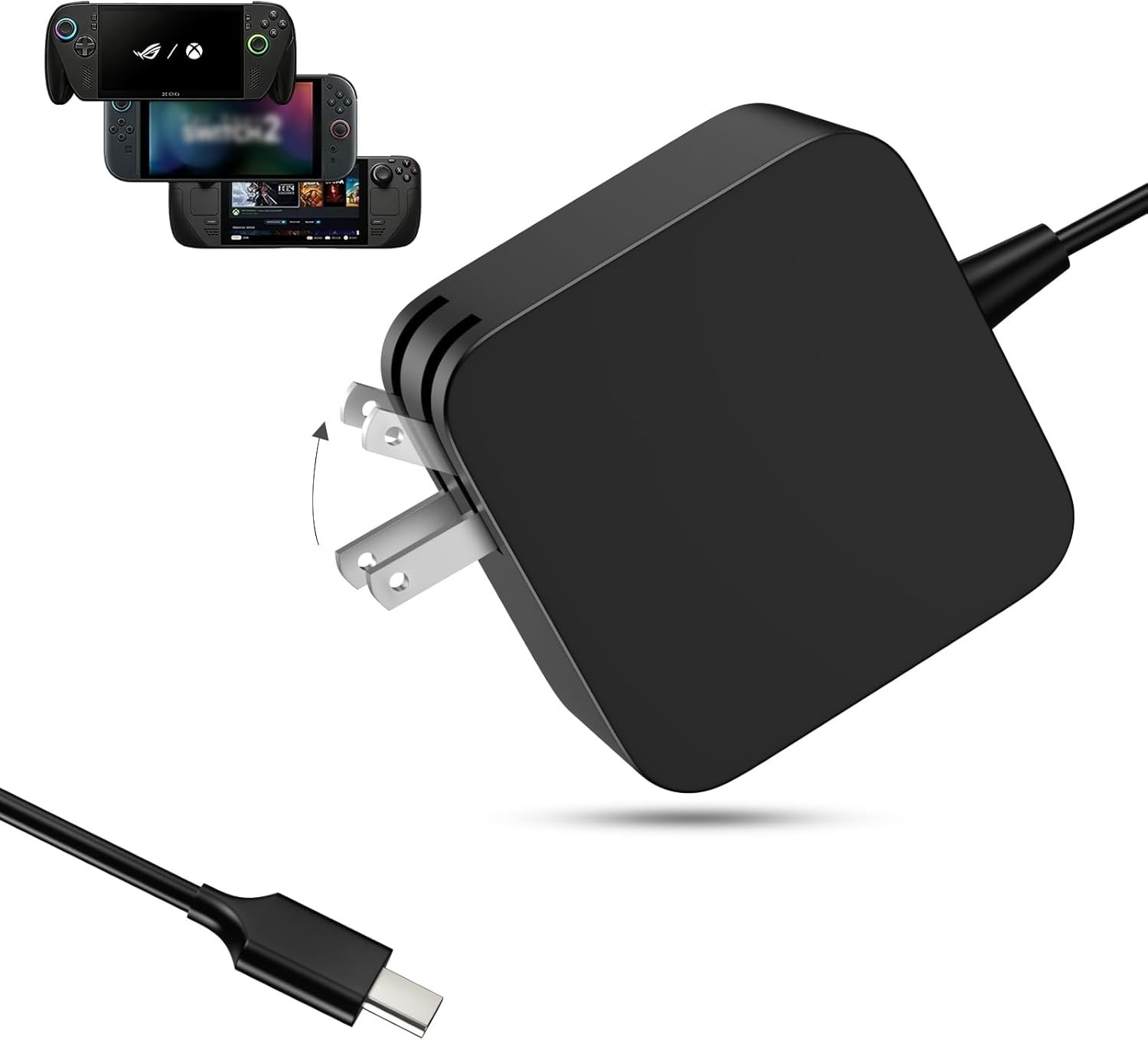 65W Fast Charger Compatible with Steam Deck ROG Ally PS Portal USB-C Cable
