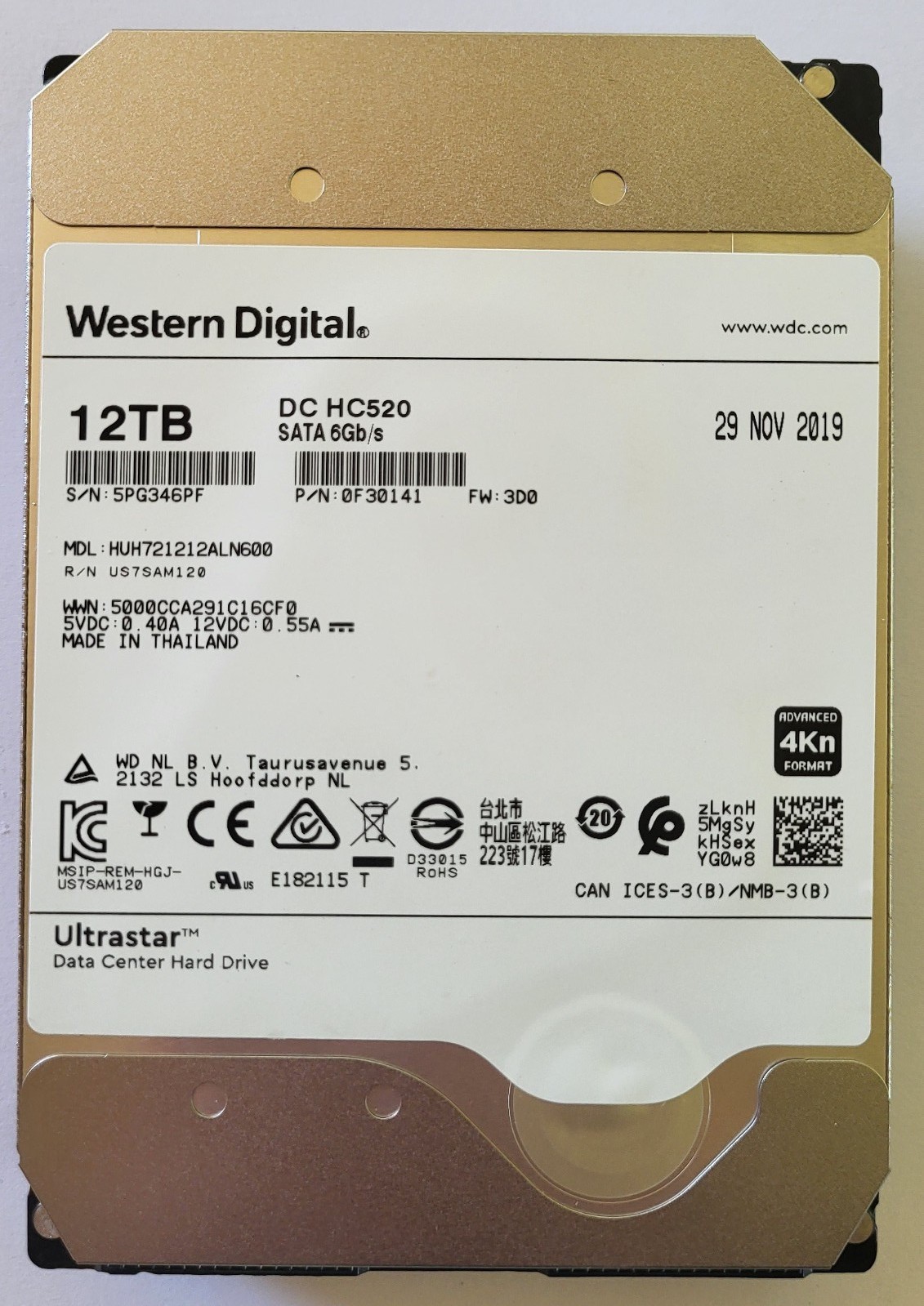 Tested WD Ultrastar DC HC520 12TB 7.2K RPM SATA 6Gb/s 3.5" HDD HUH721212ALN600