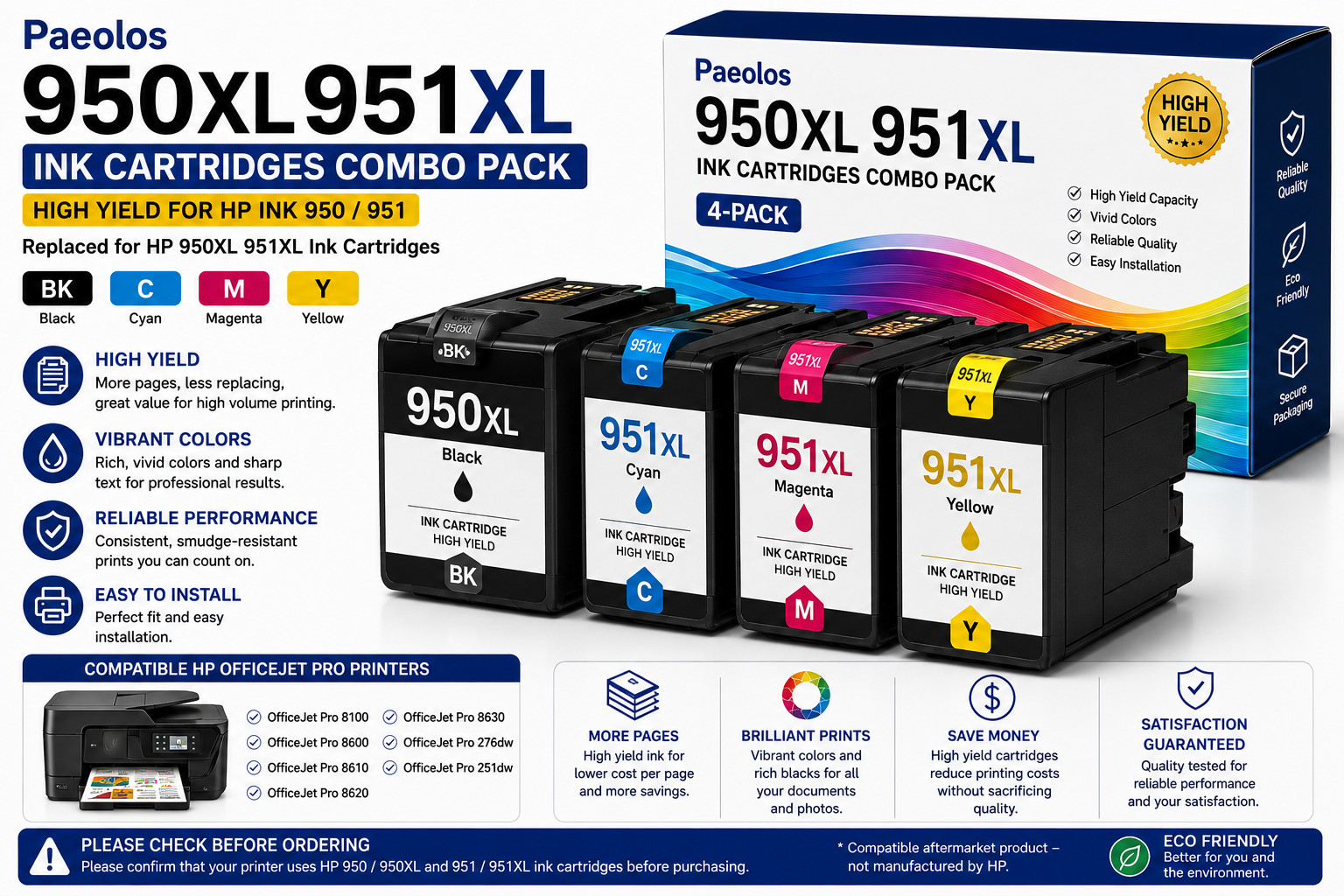 HP 950XL/951XL Cyan, Magenta, Yellow, Black Ink Cartridges