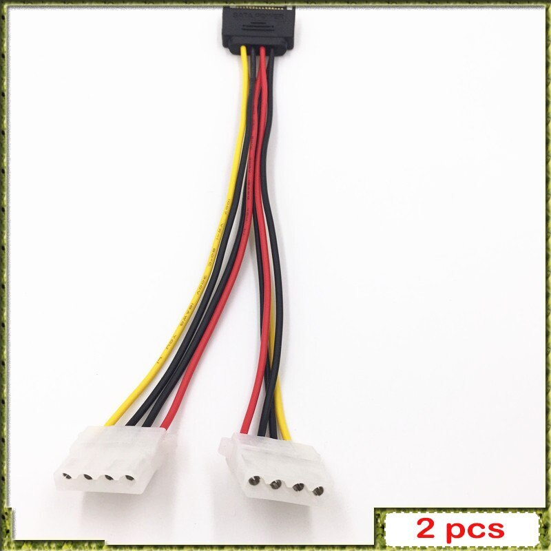 2pcs 20cm Power Extension Cable SATA 4pin Male To Molex IDE Dual Big 4pin Female