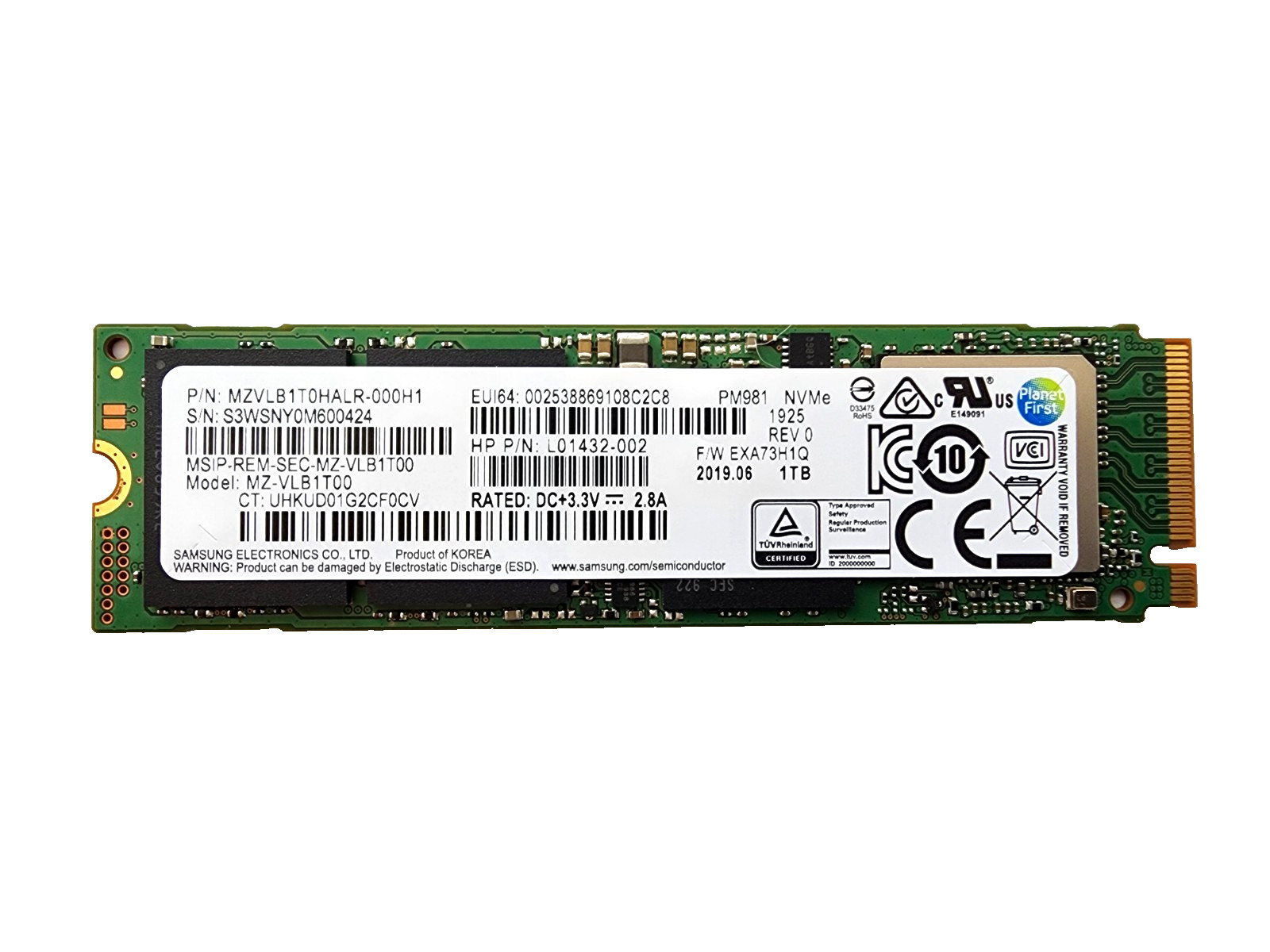 Samsung PM981 1TB NVMe M.2 SSD SOLID STATE DRIVE MZ-VLB1T00 open box 1 HOUR USE