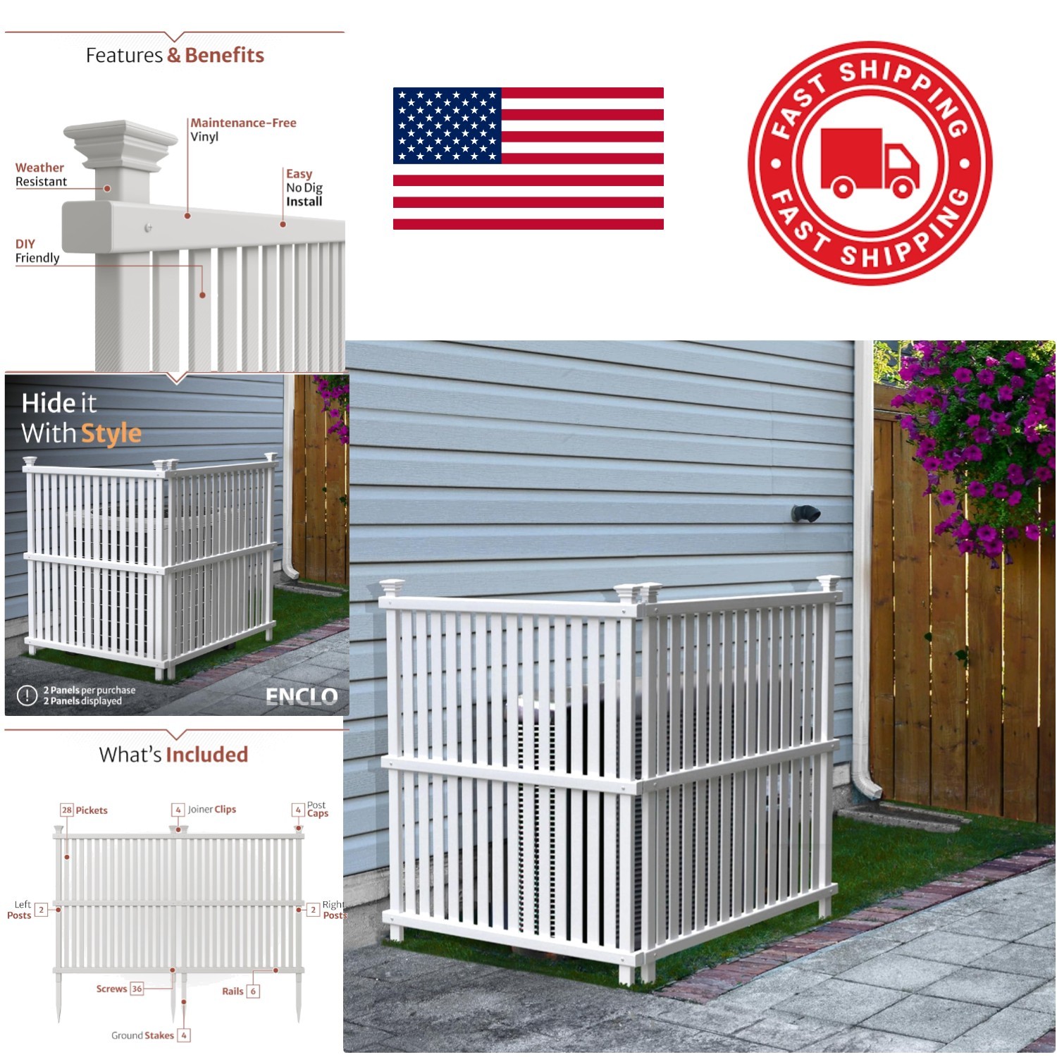 Outdoor Privacy Panels 45.5 Inch High Vinyl for Trash Can Air Conditioner Fence