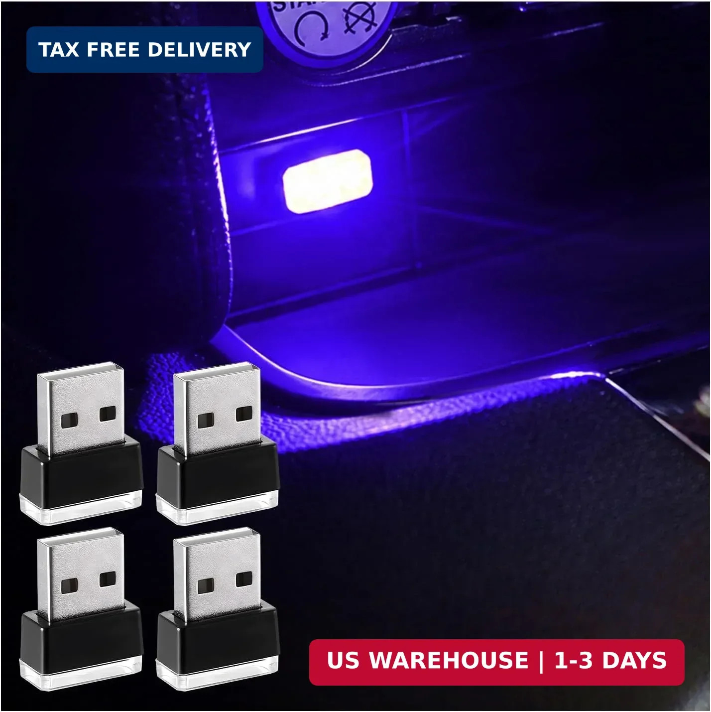 Augeny 4 PCS USB LED Car Interior Atmosphere Lamp, Plug-in USB Decor Night Light