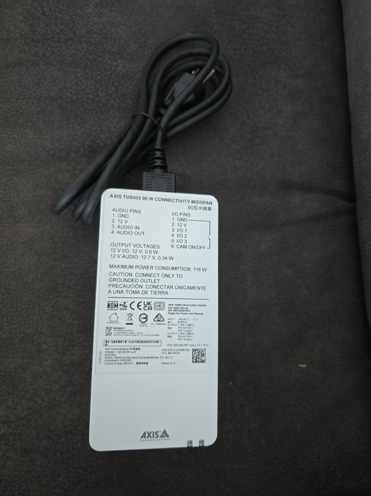 AXIS TU8300 90 W CONNECTIVITY MIDSPAN MODULE