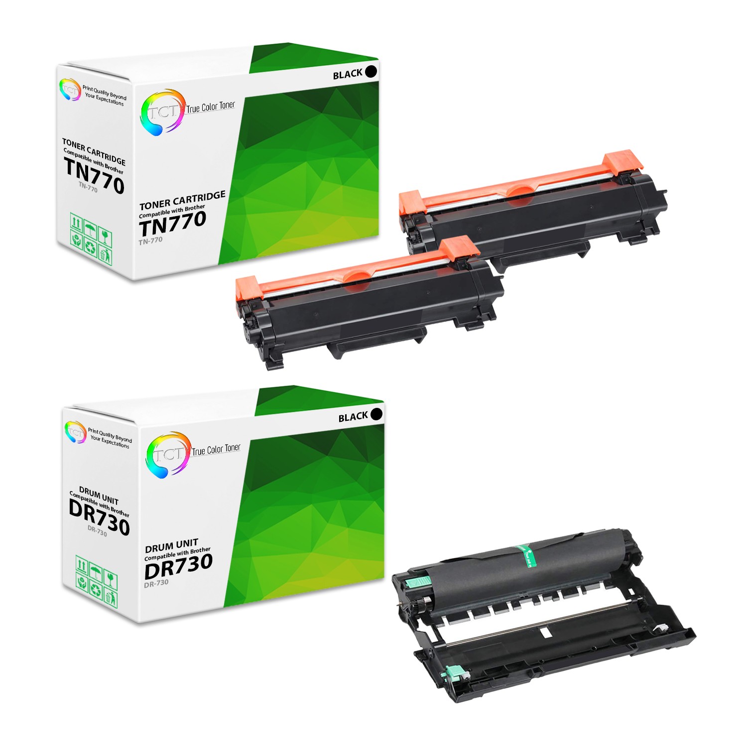 3Pk TCT Compatible TN770 & DR730 For Brother MFC-L2750DW HL-L2370DW Toner Drum