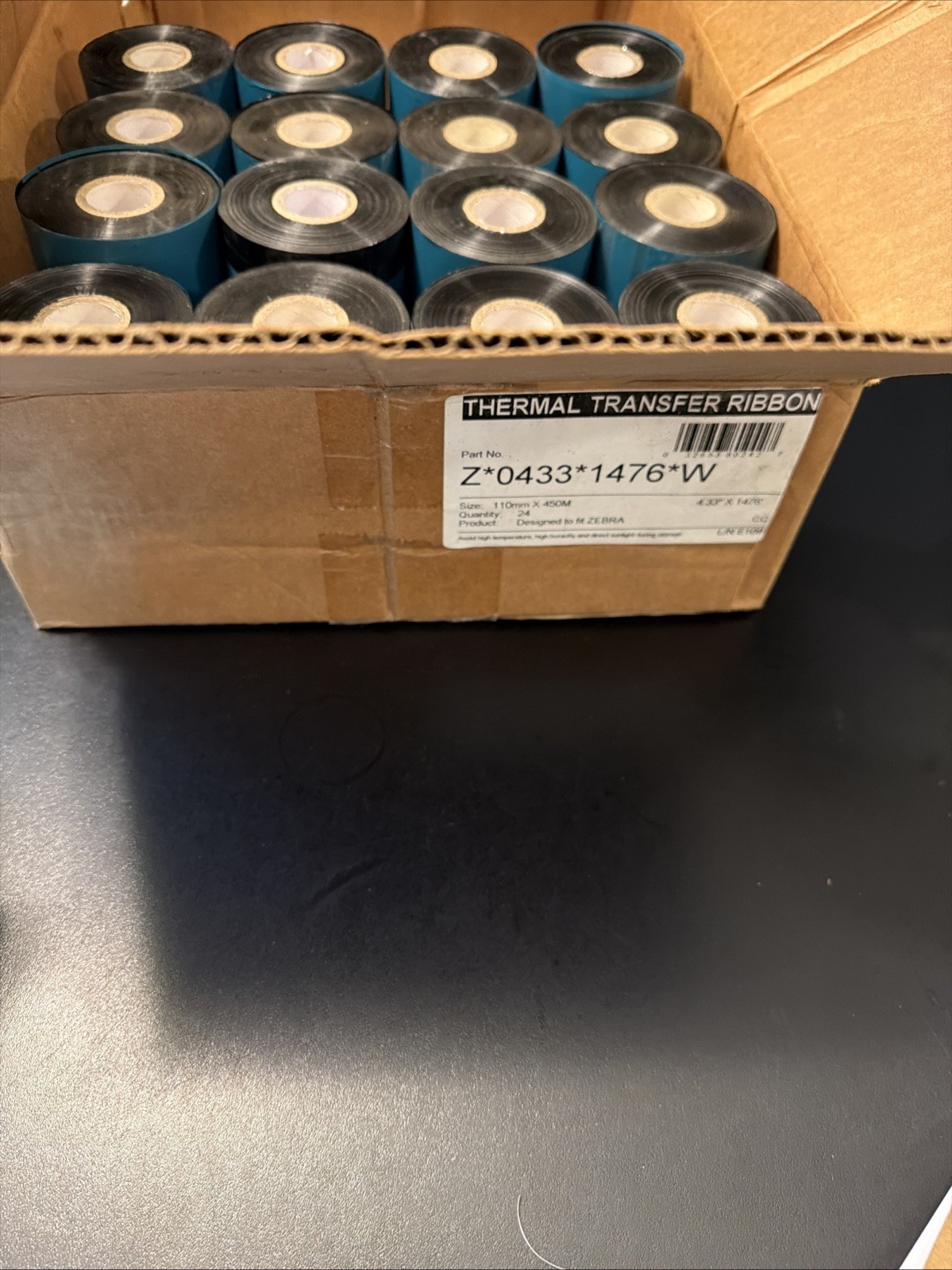 4 Wax Thermal Transfer Ribbon For Zebra Printer 110mm X 450M 4.33” X 1476”Roll