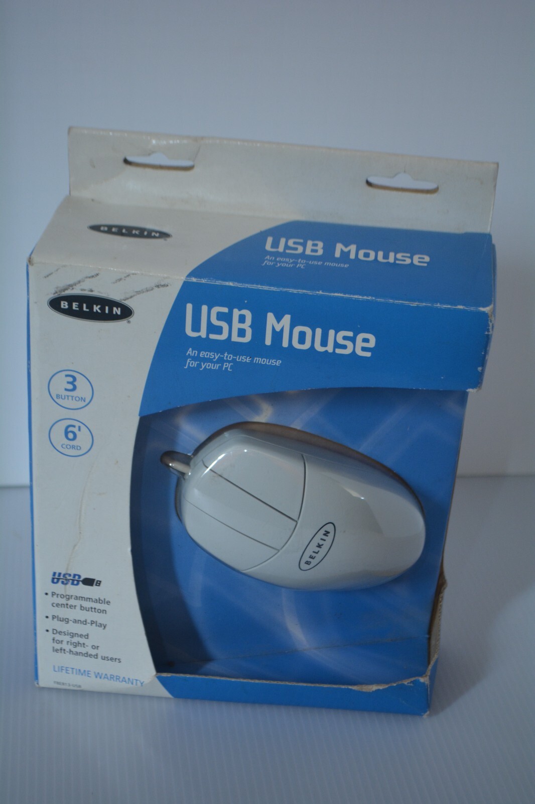 BELKIN Wired PC USB MOUSE 3 Button 6 Foot Cord Right or Left Handed Users NIB