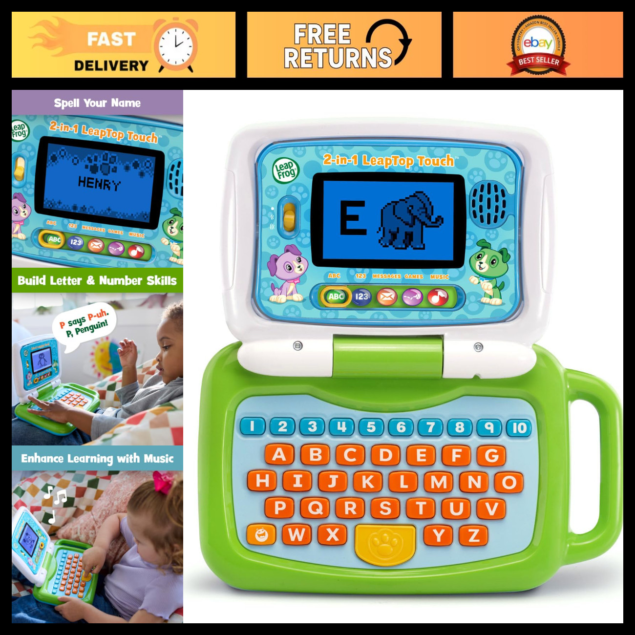 2-in-1 Touchscreen Learning Laptop for Kids - Educational Toy, Fun Games & Activ