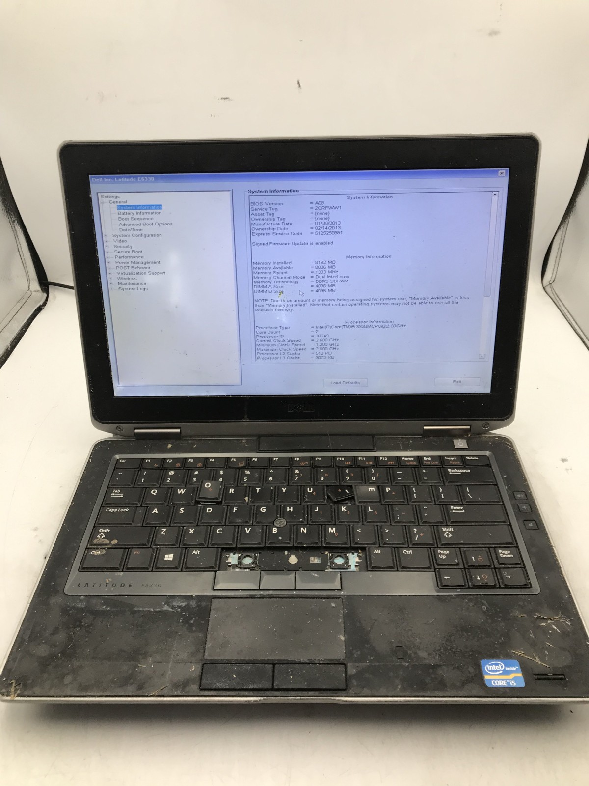 DELL LATITUDE E6330 - BOOTS TO BIOS - INTEL I5 3320 - 8GB RAM - 13" - READ - BB