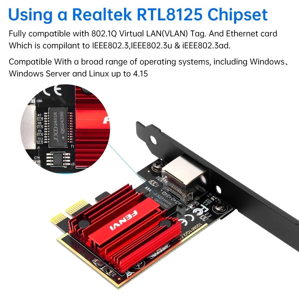 2.5G PCIe to RJ45 Ethernet Network Card RTL8125B LAN Adapter