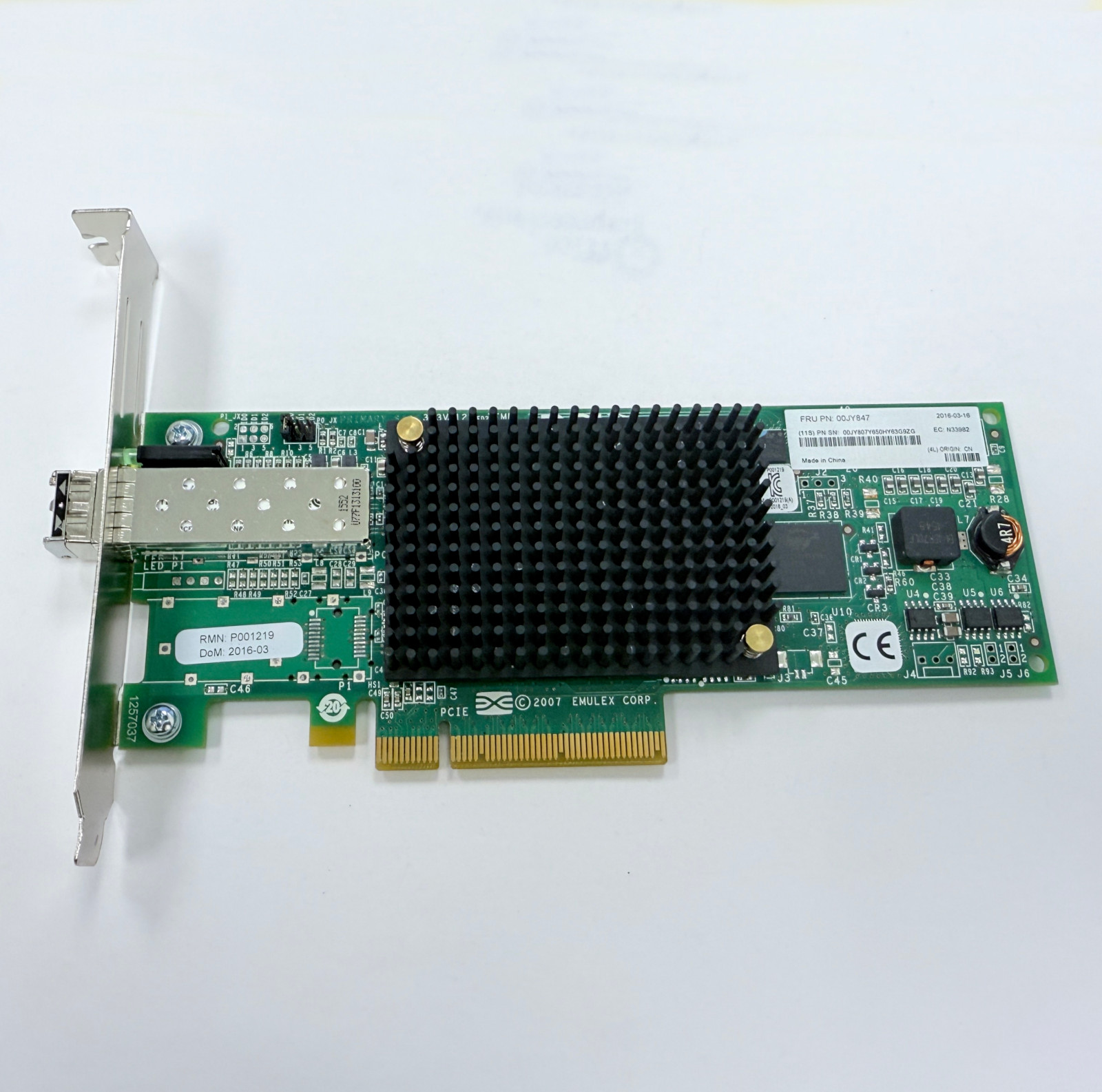 IBM 00JY847 8Gb 1-Port PCI-E HBA Lightpulse Port Fiber Adapter P001219-02D HP