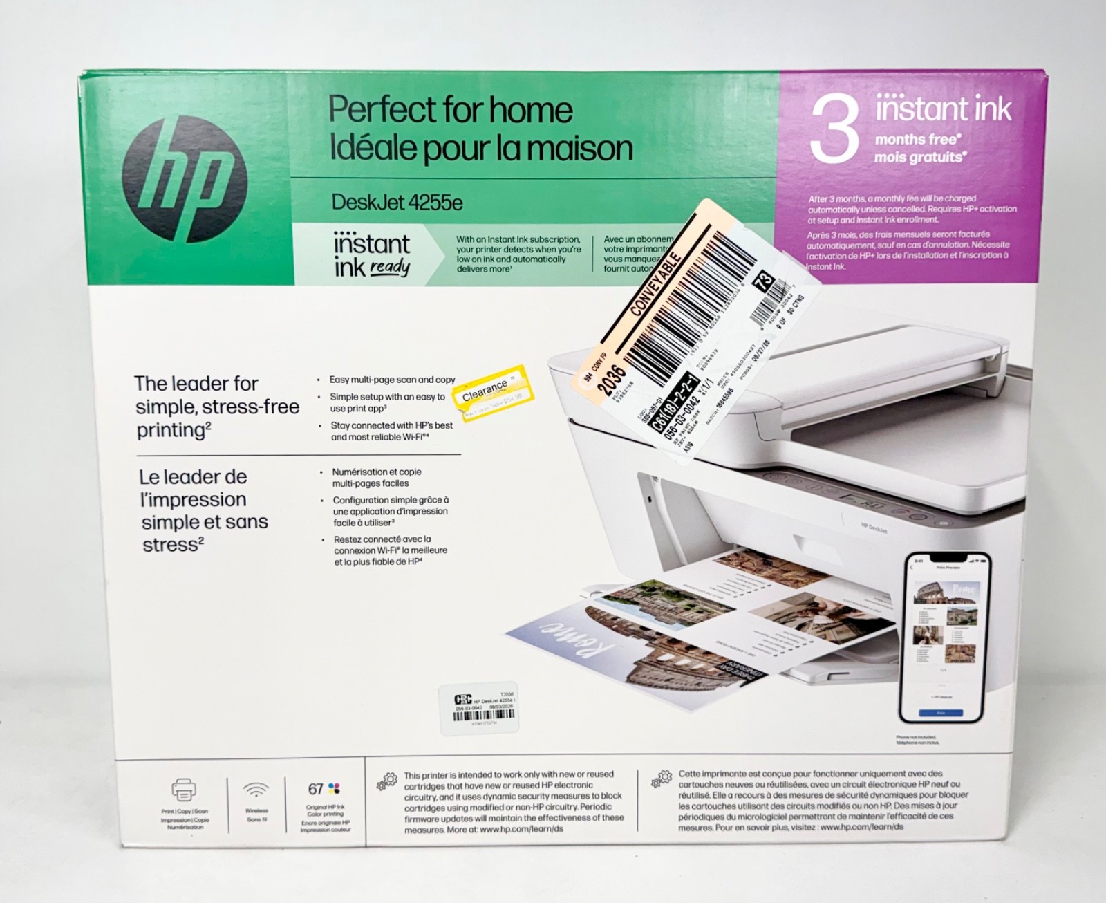 New - HP Deskjet 4255e All-in-one Wireless Color Printer - 196337380103