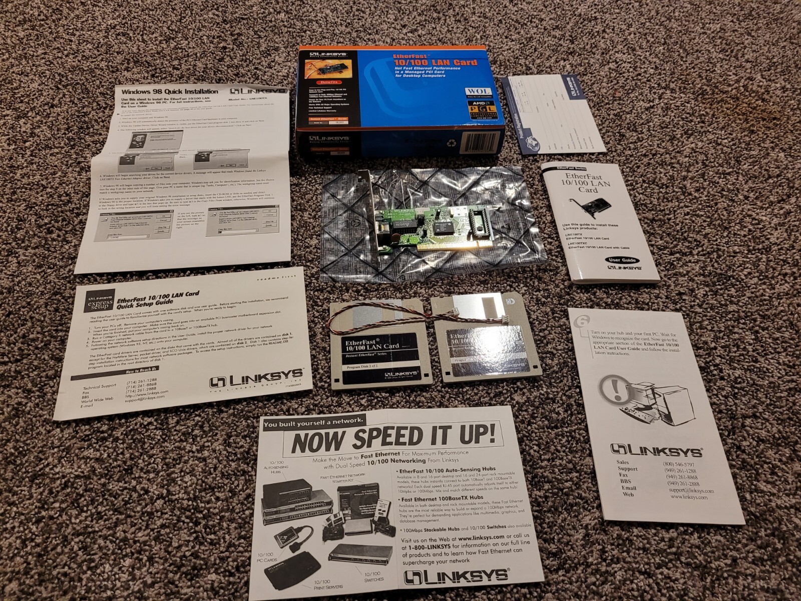 Linksys LNE100TX Version 2.0 EtherFast 10/100 LAN Ethernet Card In Box & Disks