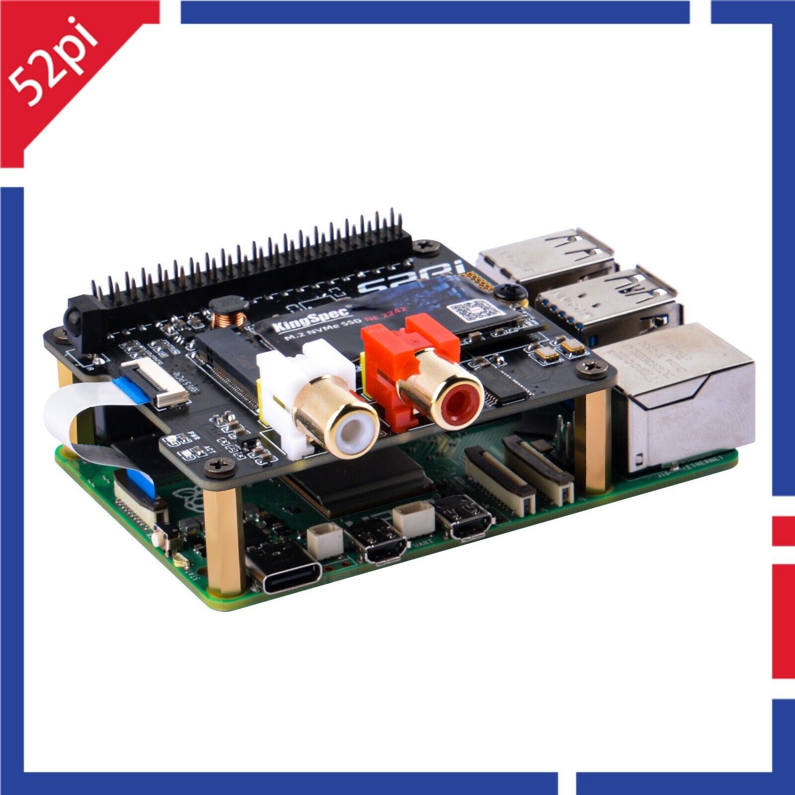 NVDAC HAT Expansion Board for Raspberry Pi 5 DAC Standard and PCIe to NVMe SSD