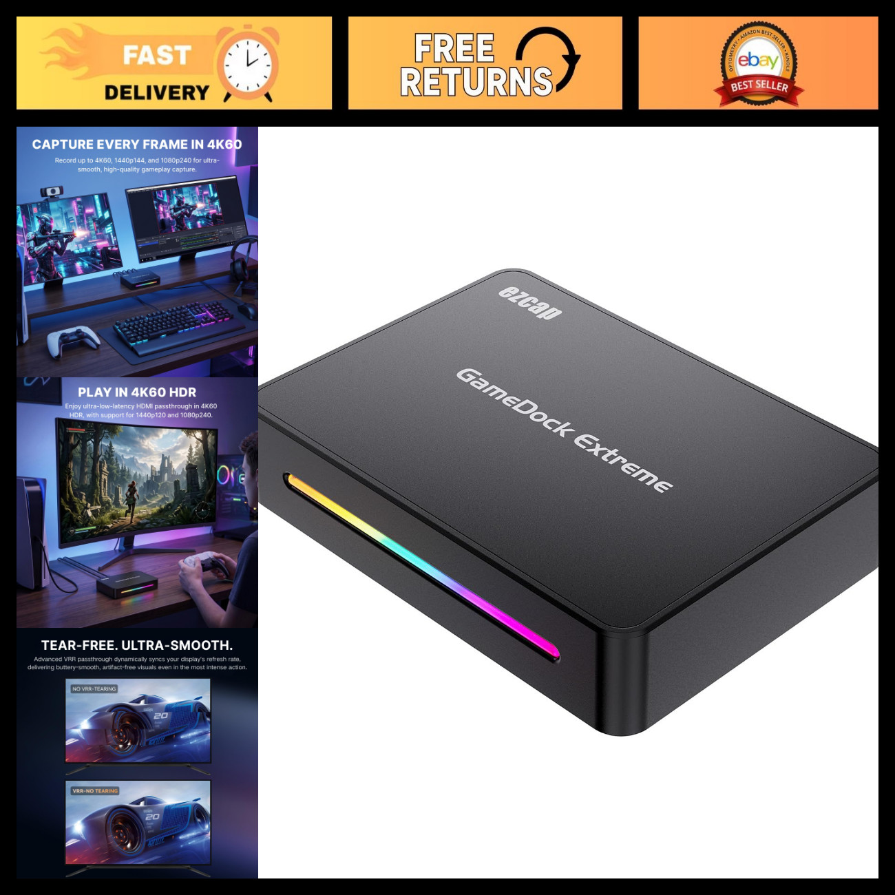 4K HDMI Video Capture Card - Ultra-Low Latency, 4K60 FPS, Game Streaming & Recor