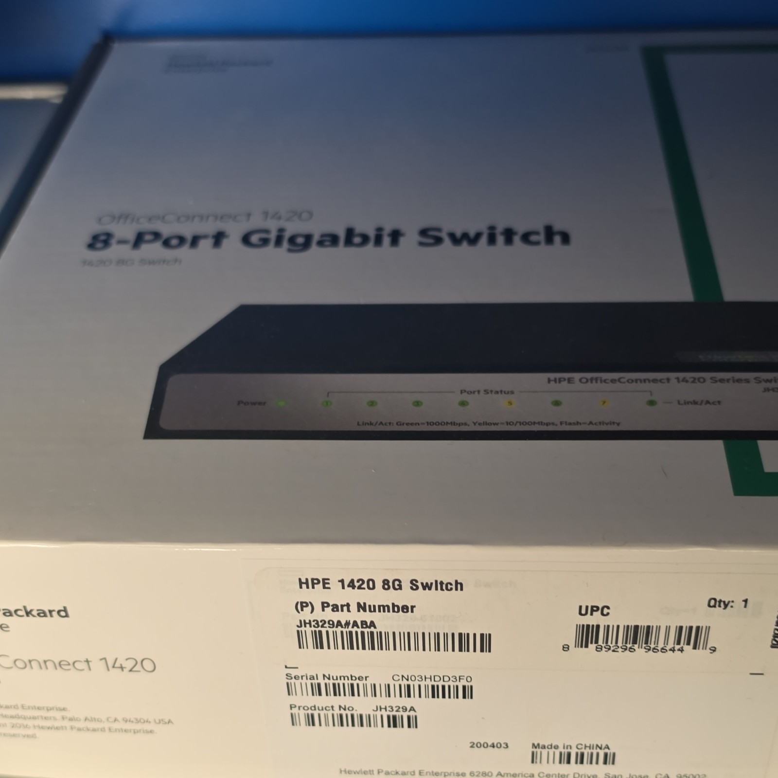 HPE OfficeConnect 1420 8-Port Gigabit Unmanaged Switch 1Gbps RJ-45 JH329A