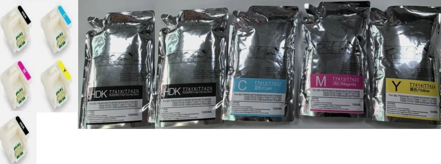5 x COMPATIBLE DYE SUBLIMATION INK FOR EPSON F6200 F7200 F9200 F9370 WITH CHIP