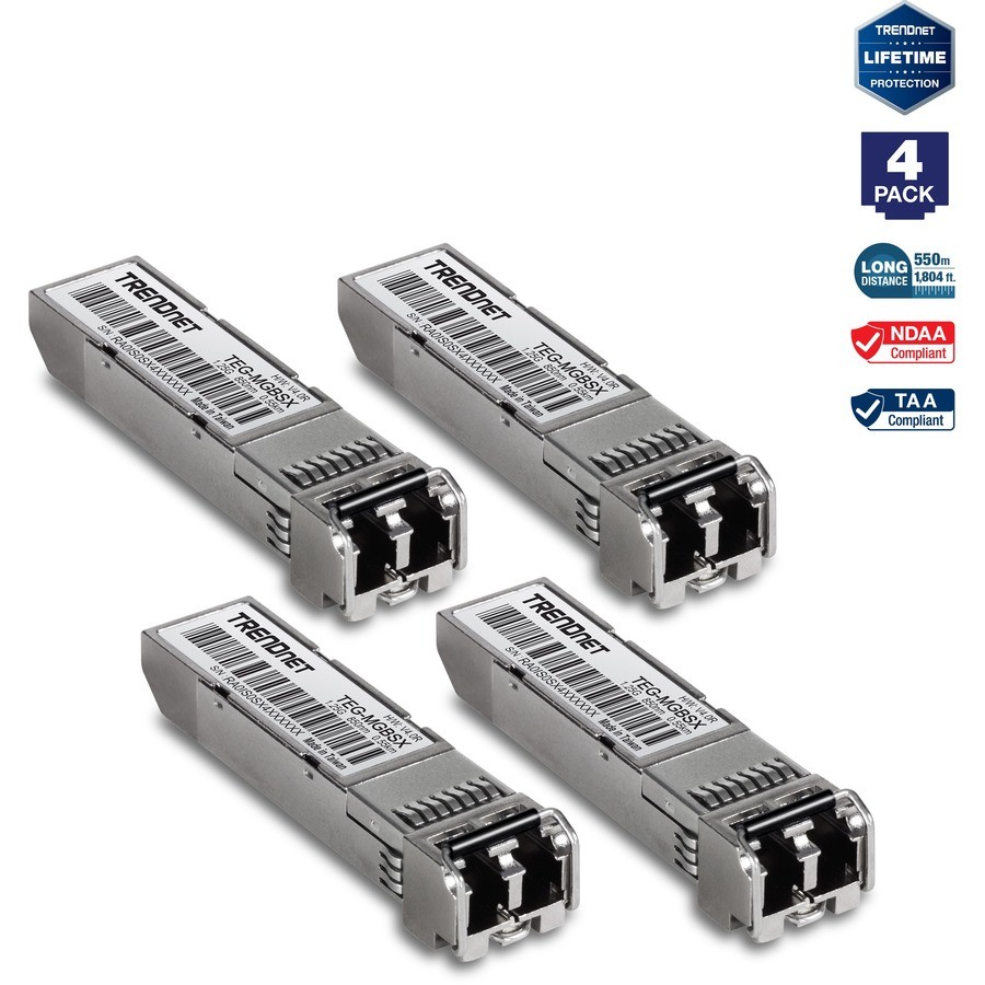 TRENDnet SFP Multi-Mode LC 1000Base-X Module 4-Pack TEG-MGBSX/4