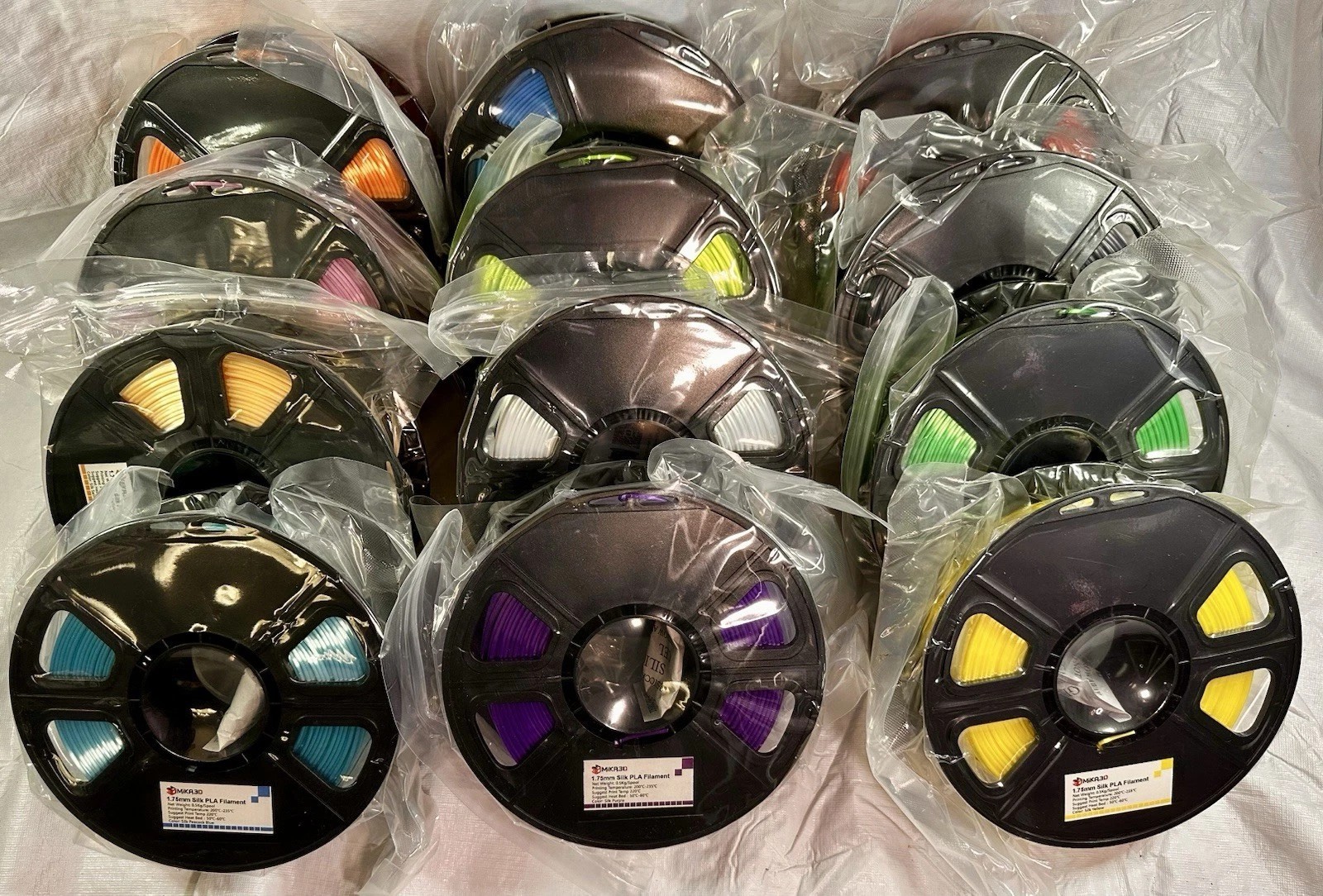 MIKA 3D 12 in 1 PrinterFilament Bundle.5kg Each Spool 6kg Total PLA Bright Silk