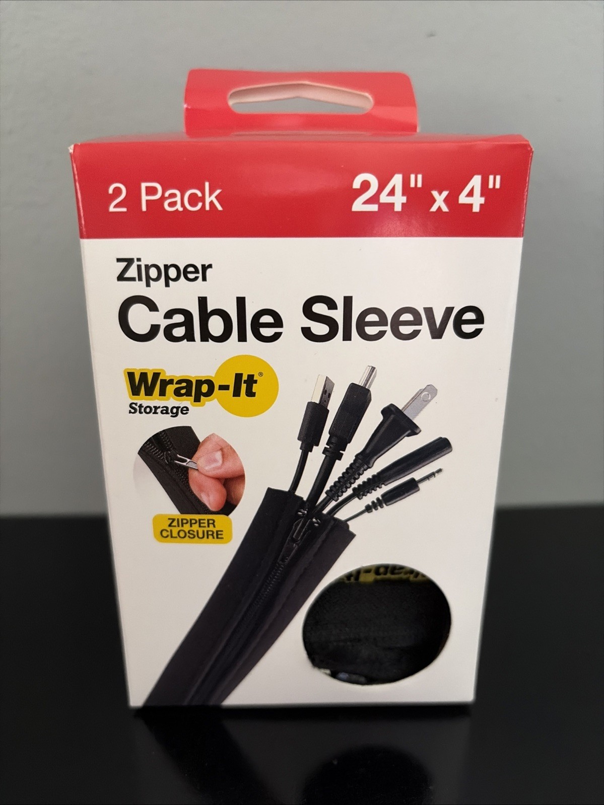 Brand New Wrap-It Storage - Zipper Cable Sleeve - Black,  2 pack, 24" x 4"