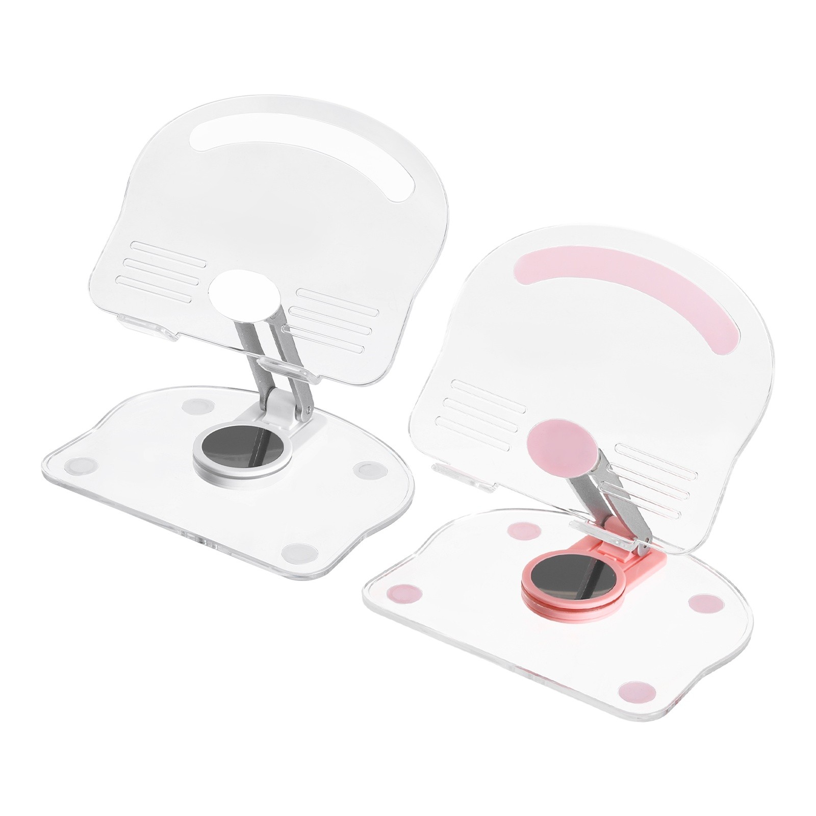 2 Pack Acrylic Tablet Stand,Acrylic Tablet Holder Adjustable Foldable,White Pink