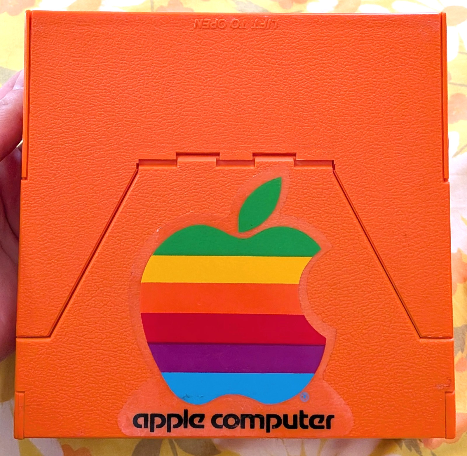 Vtg Flip 'N' File Floppy Disk Holder For 5.25" Size, Orange w/ Apple Sticker