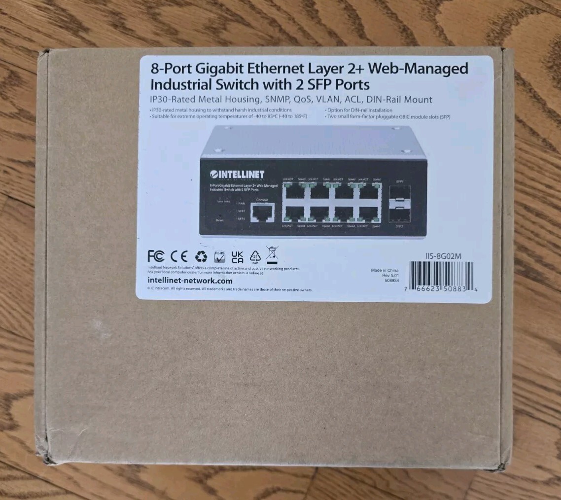 Intellinet 8-Port Industrial Gigabit Ethernet Layer 2+ Web-Managed Switch wit...