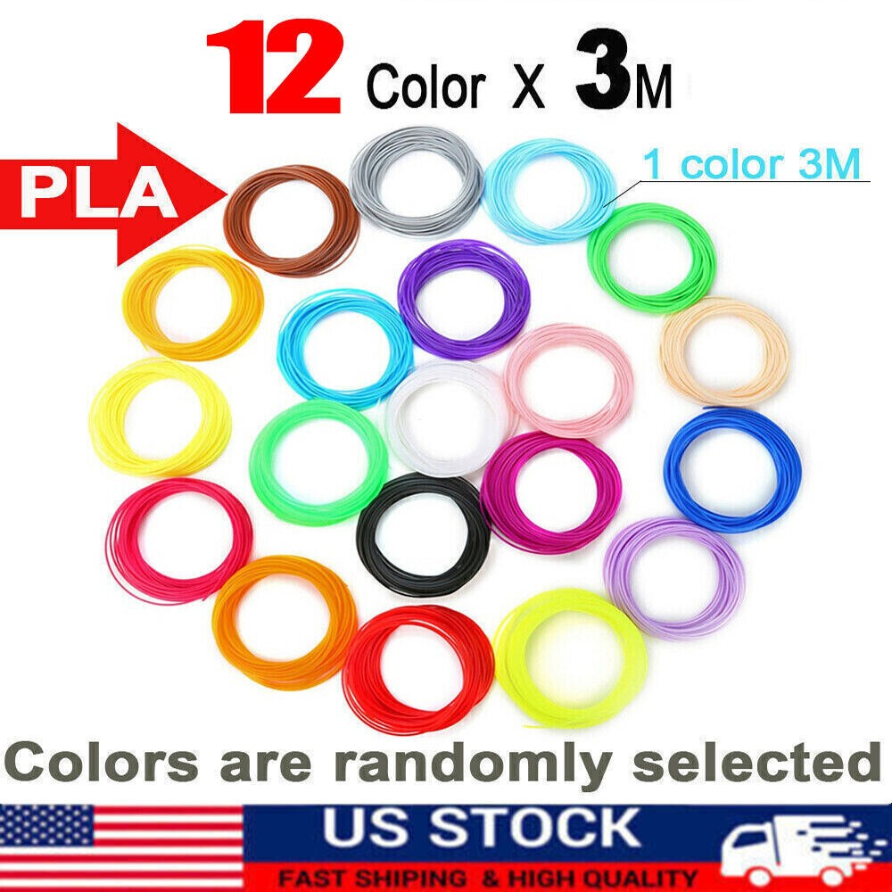 12 Colors 3D Pen Printer PLA Filament Refills High Precision 1.75mm 323 Feet US