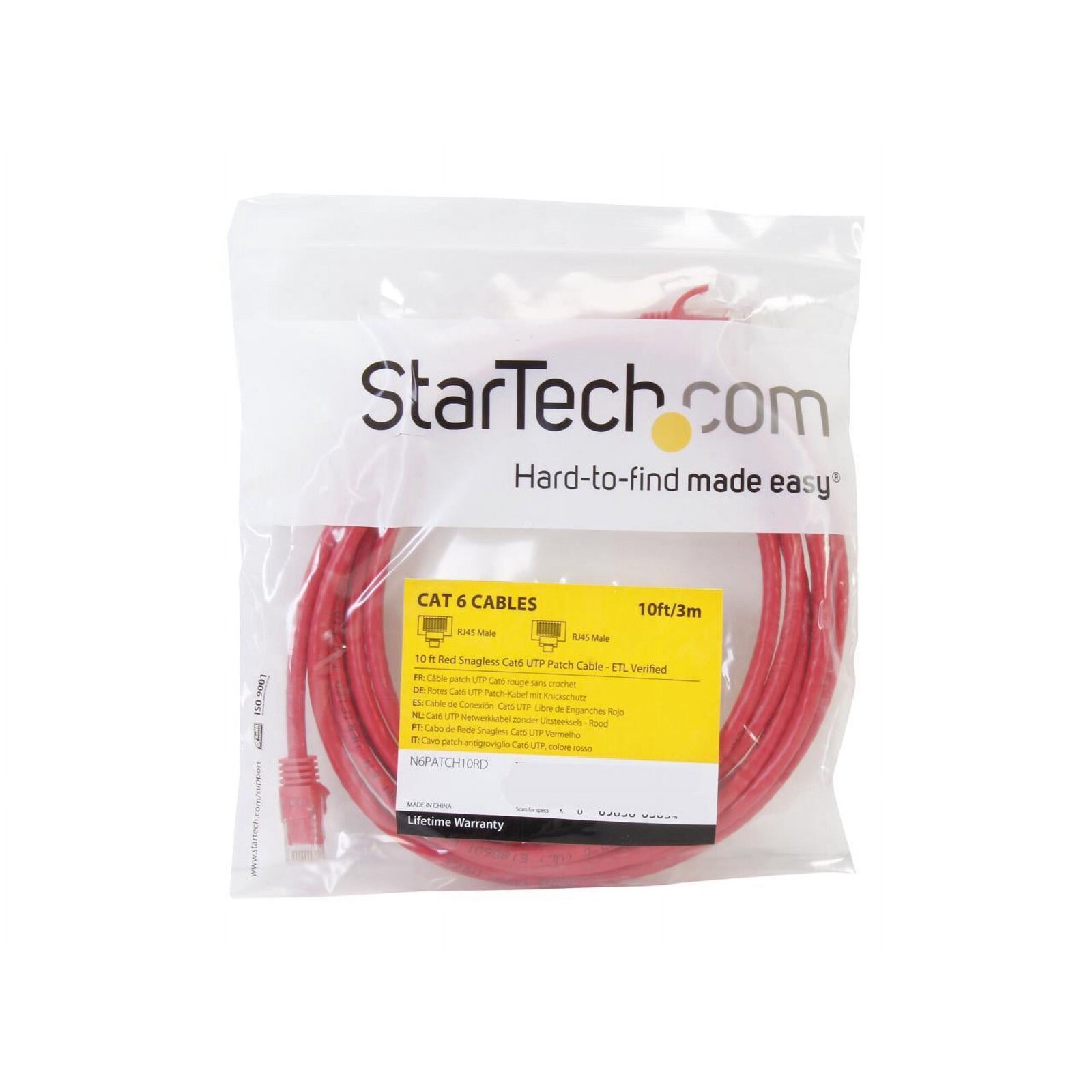 StarTech CAT6 Ethernet UTP Network RJ45 Patch Cable Red 10 FT - N6PATCH10RD