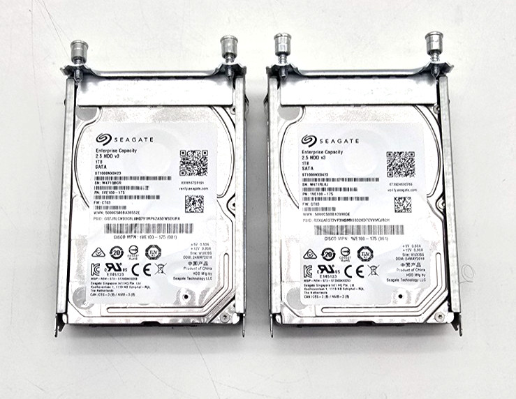 Pair Seagate Enterprise 1TB 2.5" SATA HDD ST1000NX0423 Cisco Caddy 74-10697-02