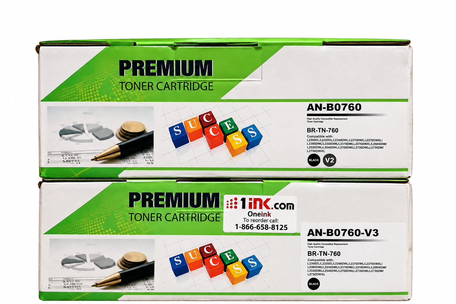 Lot of 2 Compatible Brother TN-760 High Yield Black Toner Cartridges New