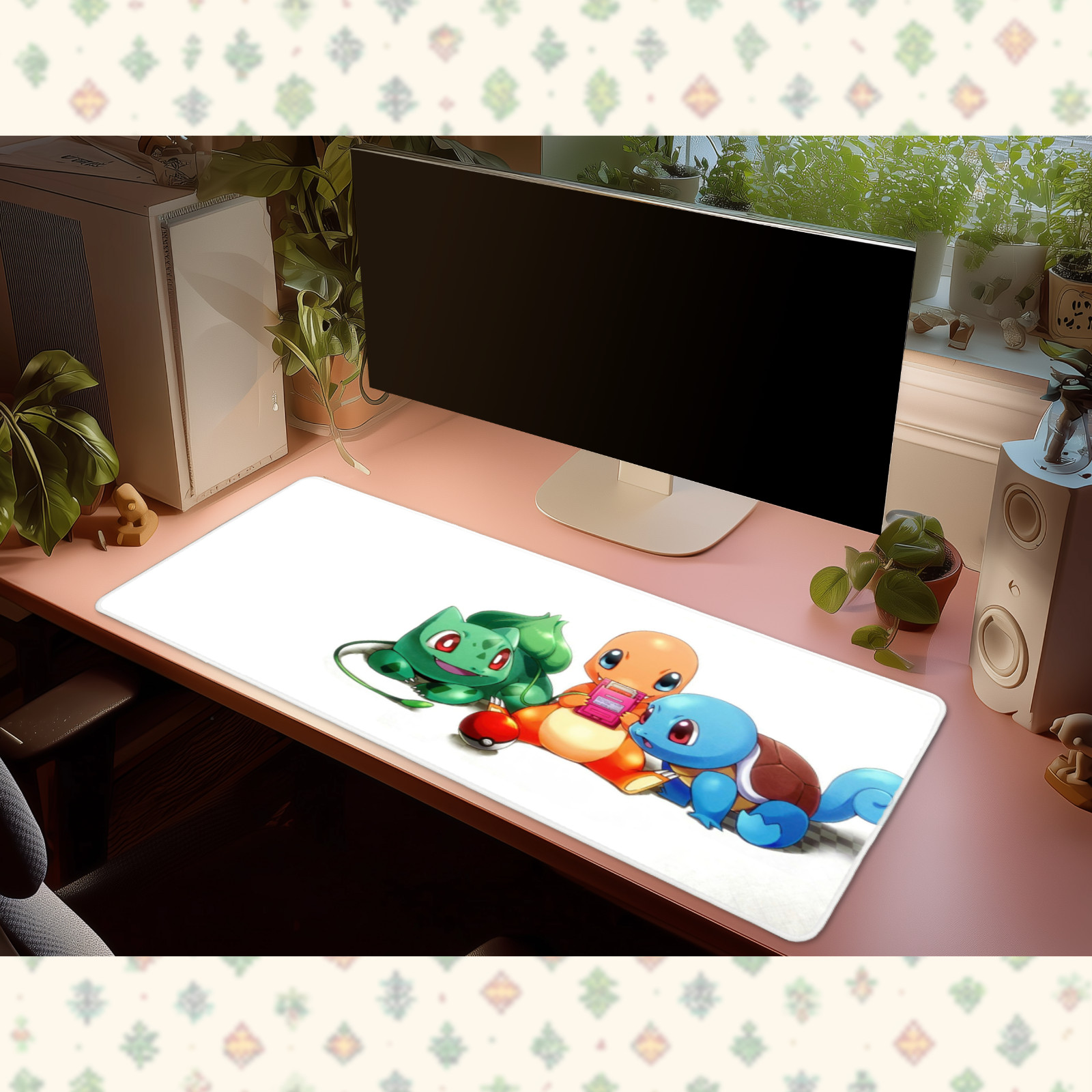Pokemon Starter Bulbasaur Charmander Squirtle Desk Mat Large Mouse Pad