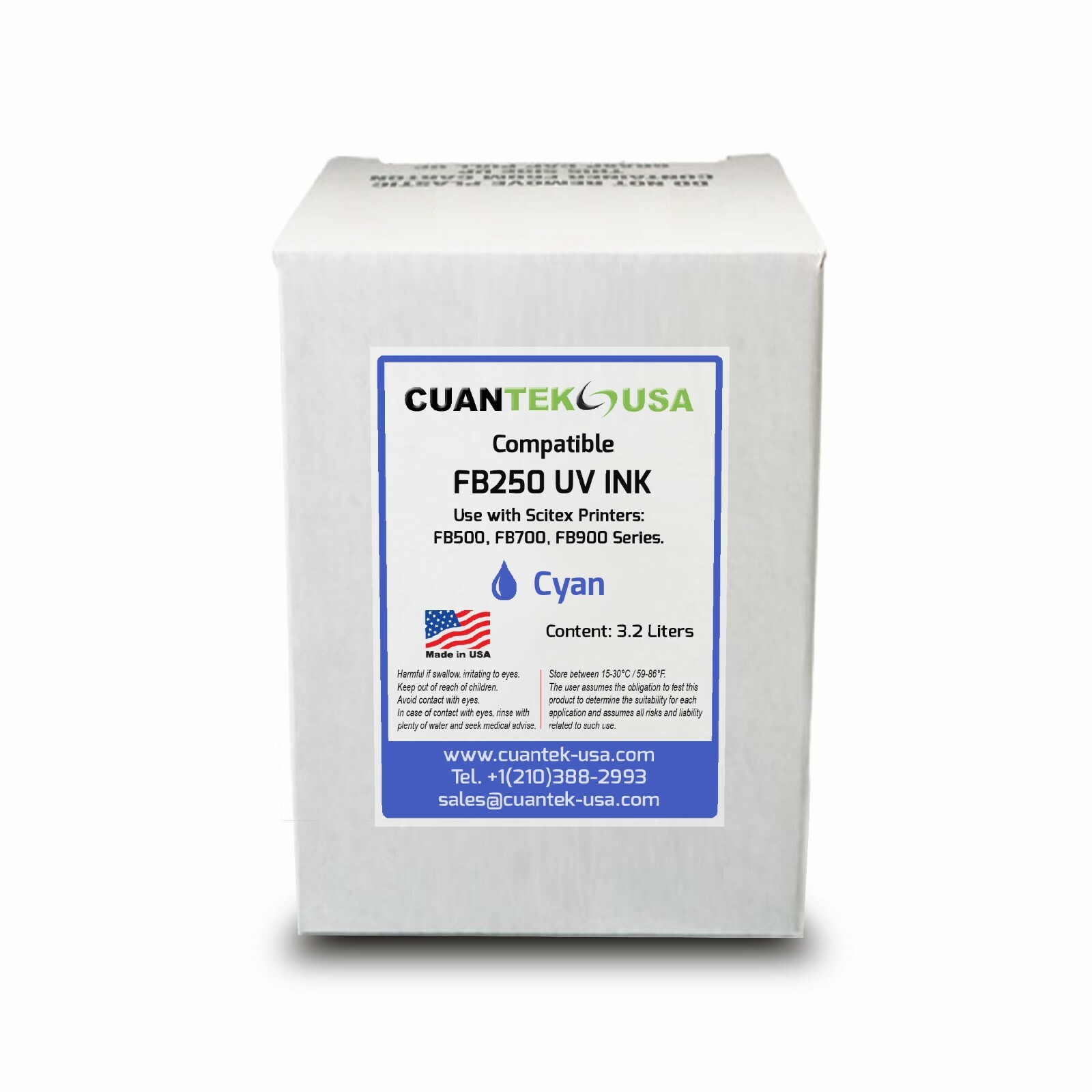 HP FB250 Compatible UV ink 3.2 Liter Box - CYAN CH216A - MADE IN USA