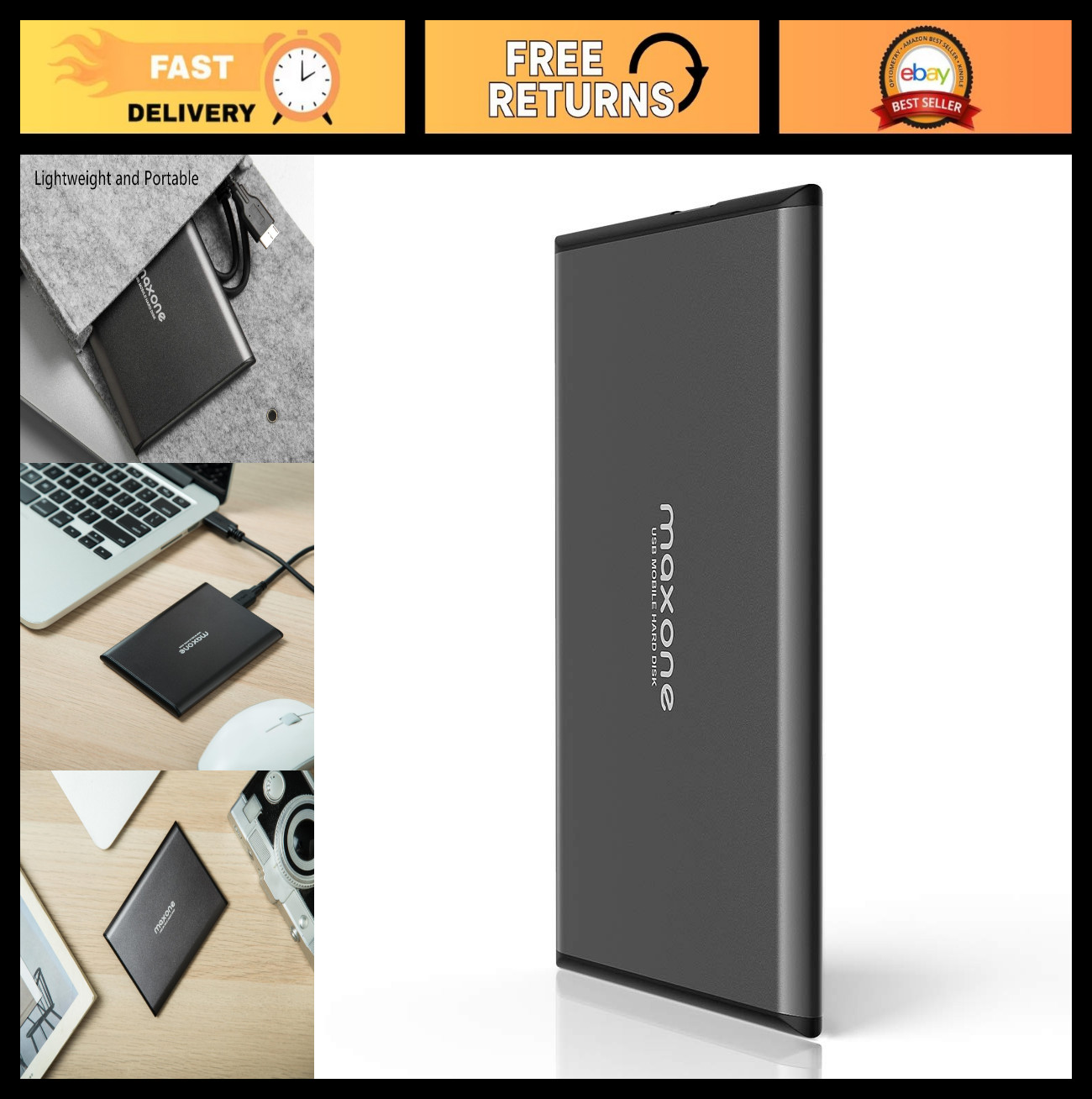 1TB Ultra Slim Portable External Hard Drive USB 3.0, Lightweight Storage Solutio