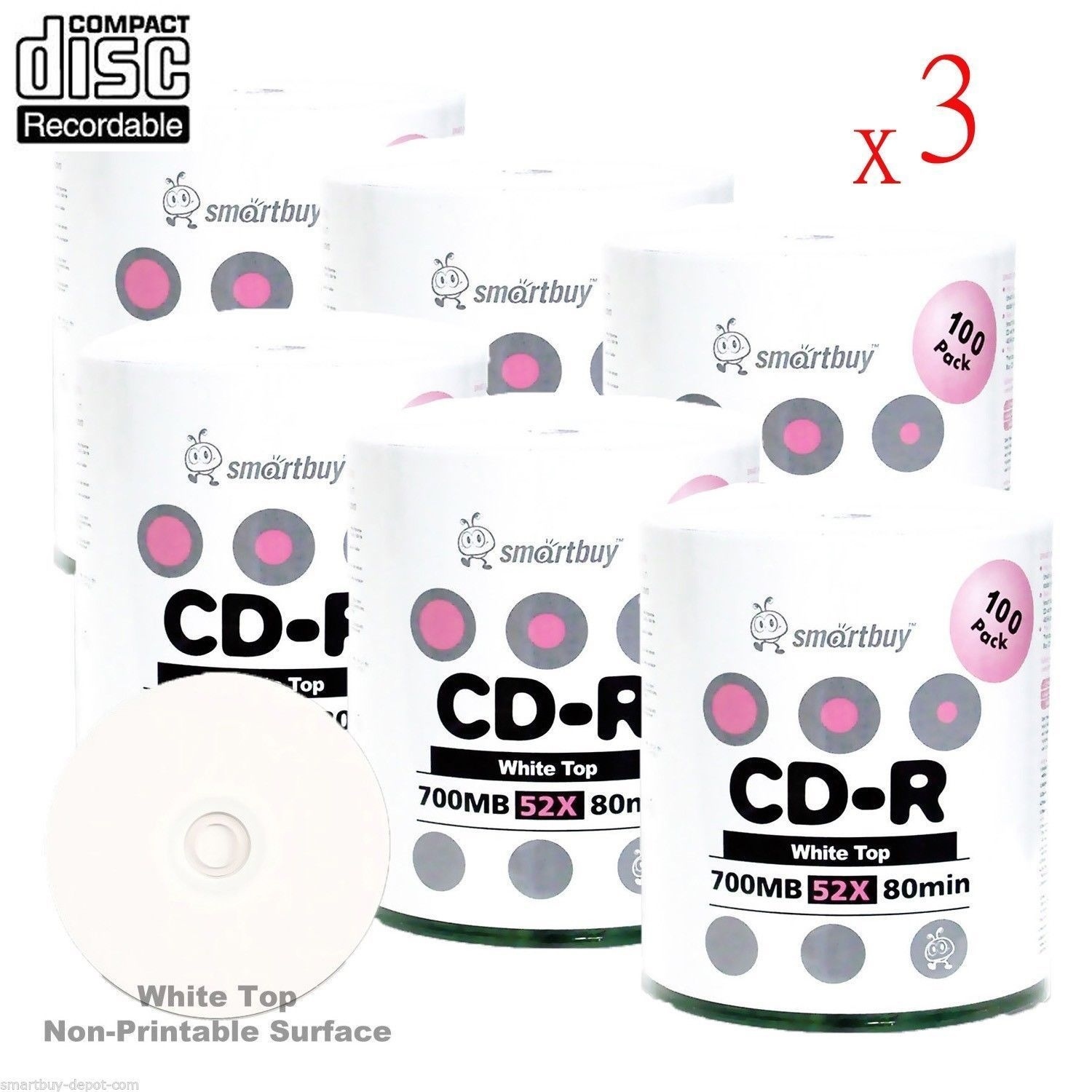 1800 Pack SmartBuy Blank CD-R 52X 700MB/80Min White Top Surface Recordable Disc
