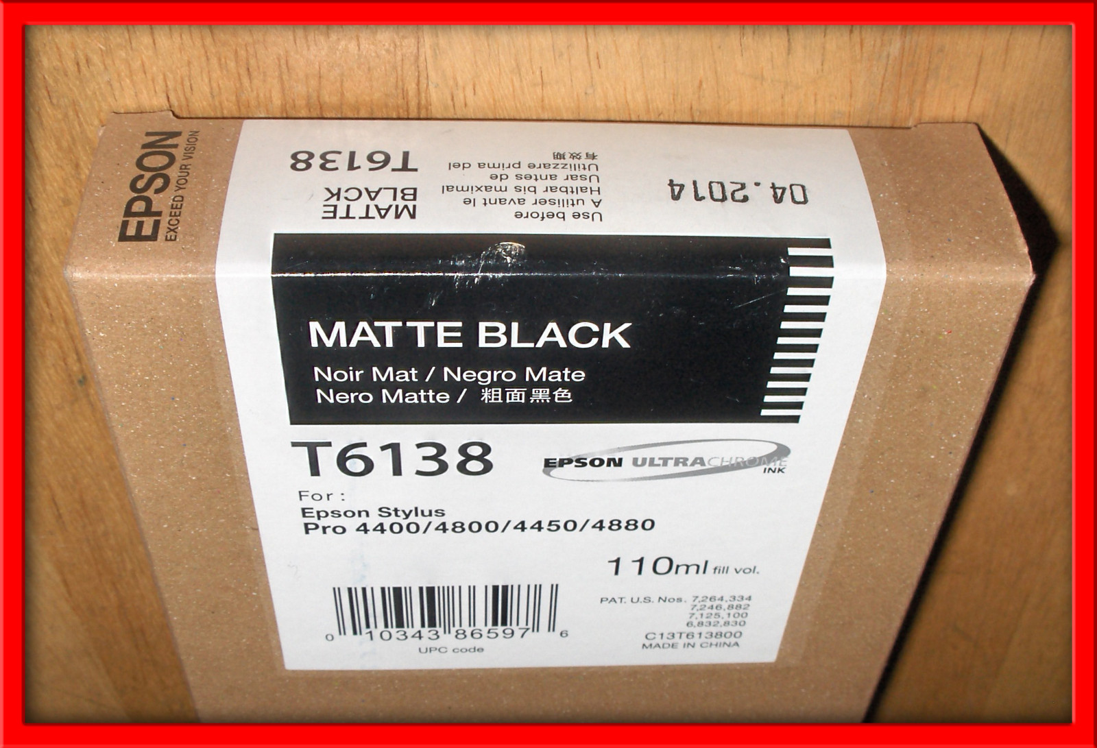 10-2014 NIB 110ML GENUINE EPSON T6138 MATTE BLACK INK STYLUS 4400 4800 4450 4880