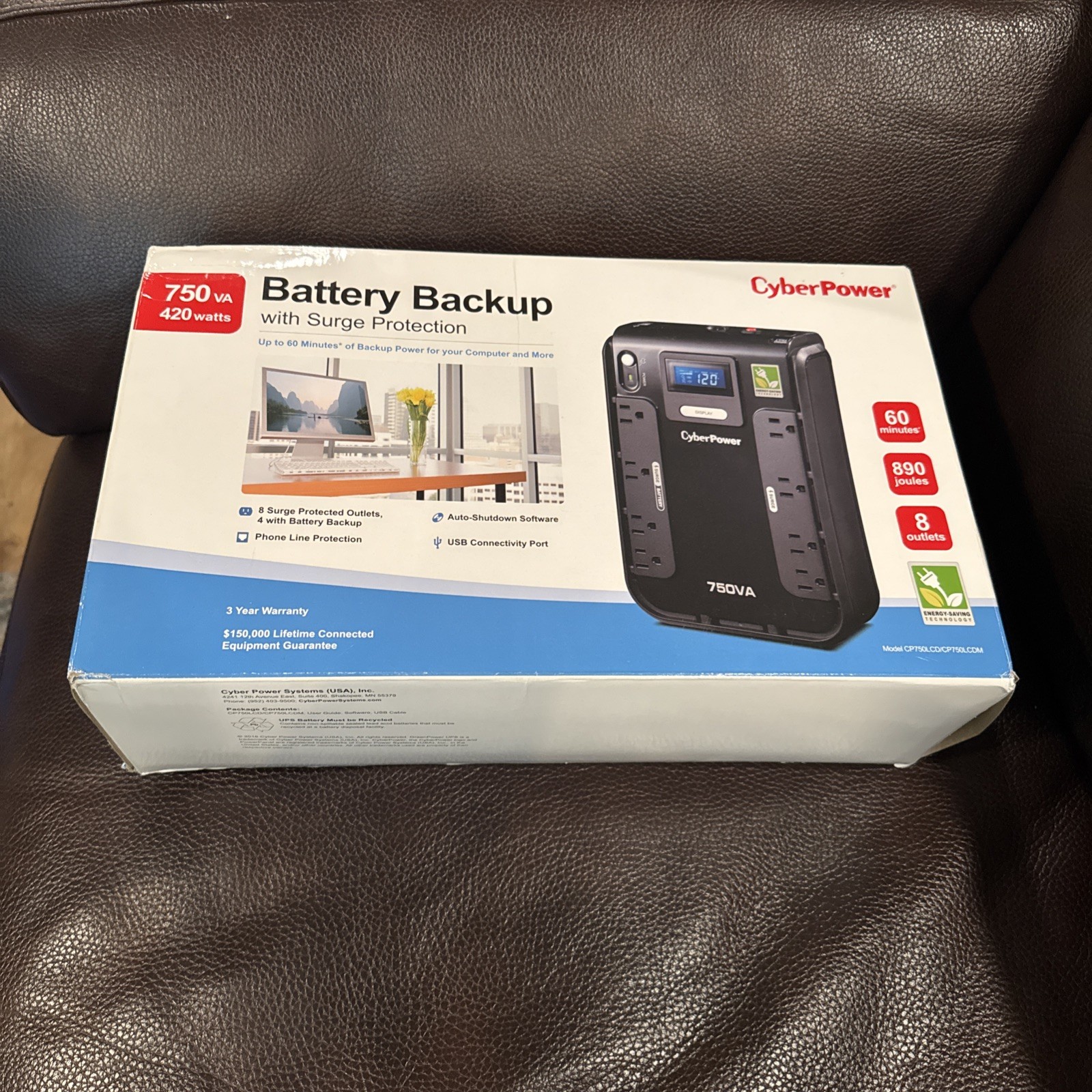 CyberPower UPS PC Battery Backup 8 Outlets 750VA 420 Watts 890 Joules Open Box
