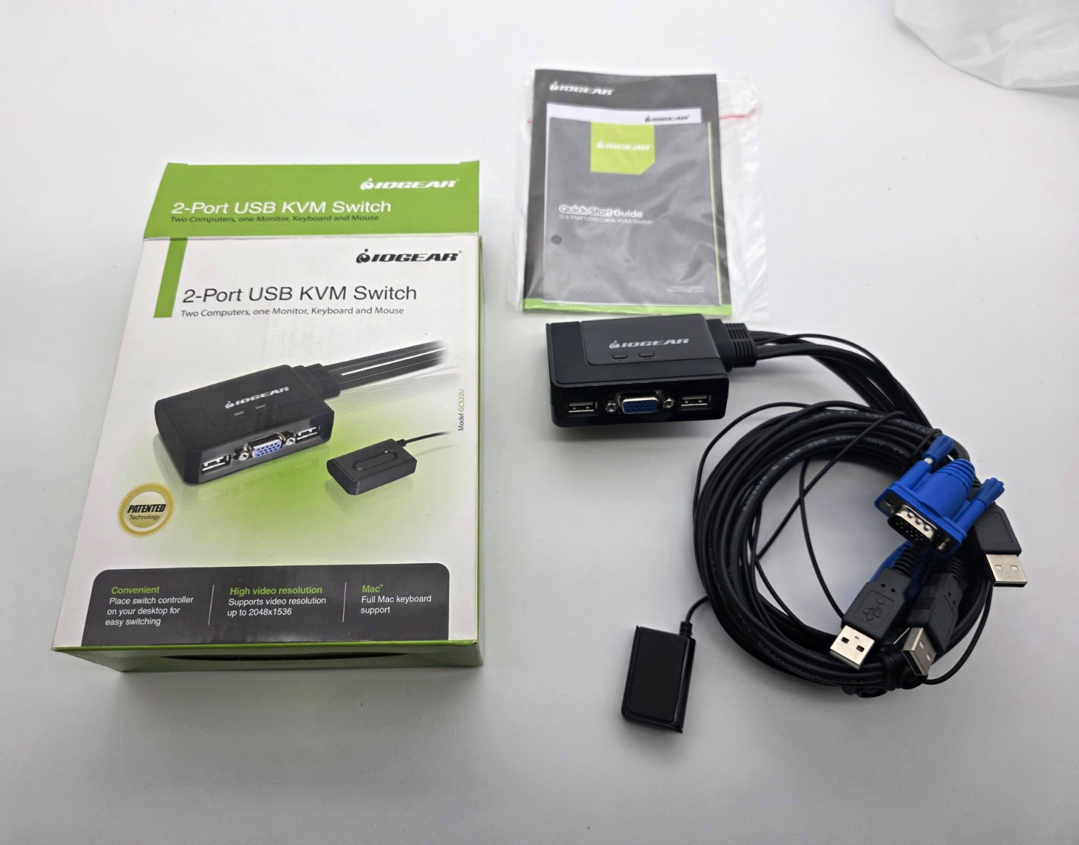 IOGEAR GCS22U 2-Port USB VGA KVM Switch Box, Powered, 6 ft Cables, Remote