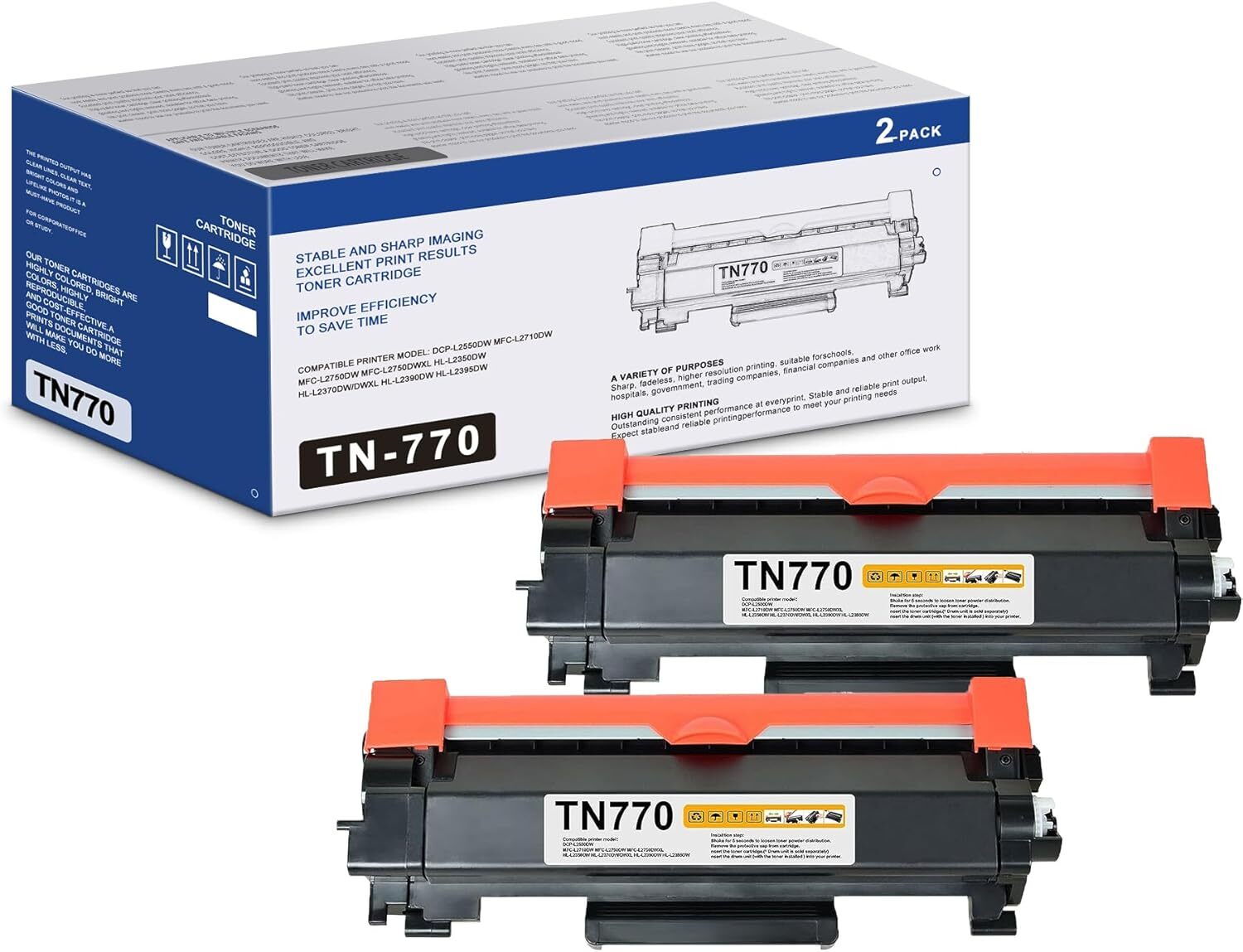 2PK TN770 TN-770 Toner compatible for Brother MFC-L2750DW HL-L2370DW MFC-L2730DW