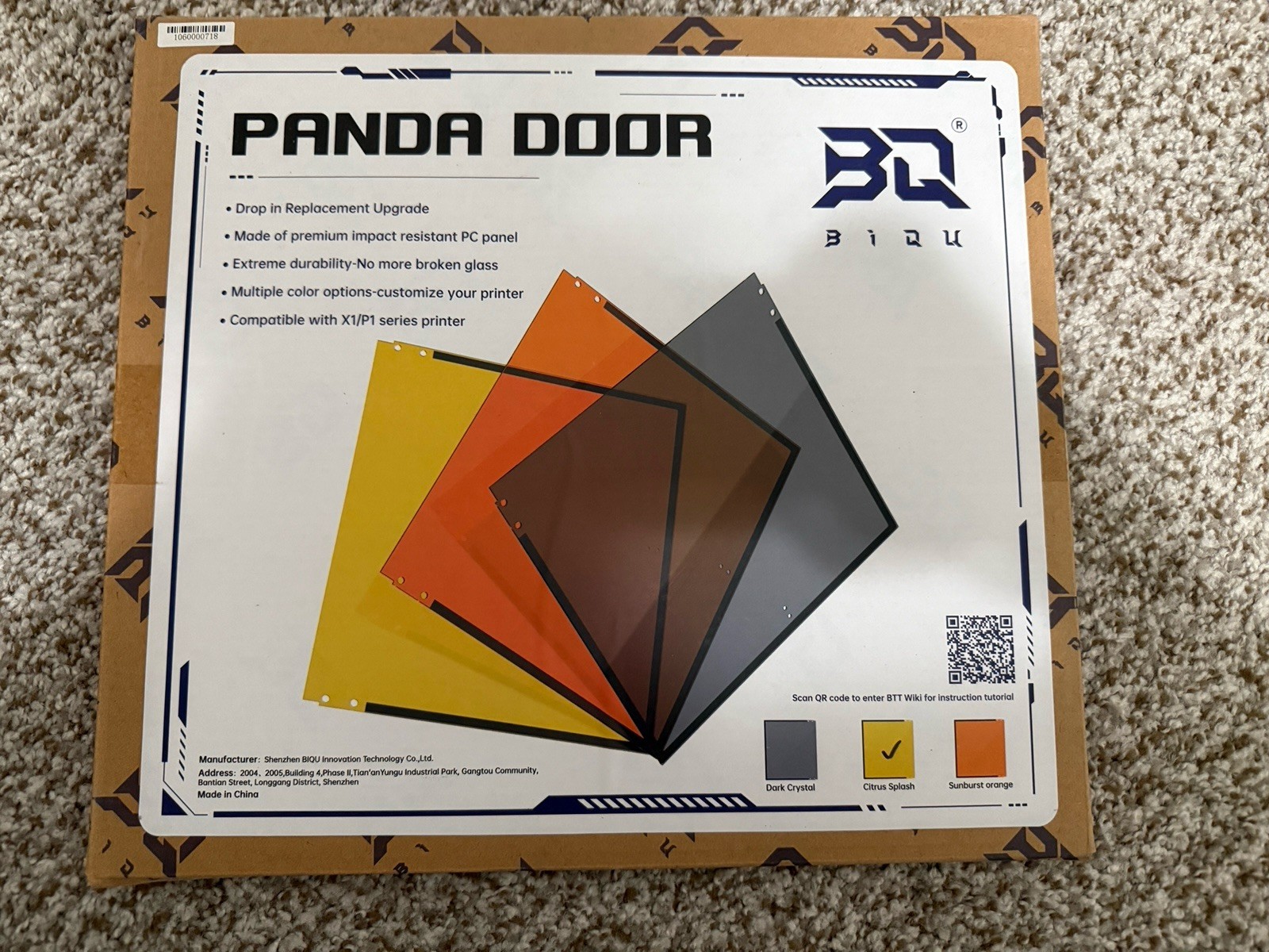 BIQU Panda Door PC Upgrade Panel for Bambu Lab X1/P1 Printers Citrus Splash NEW