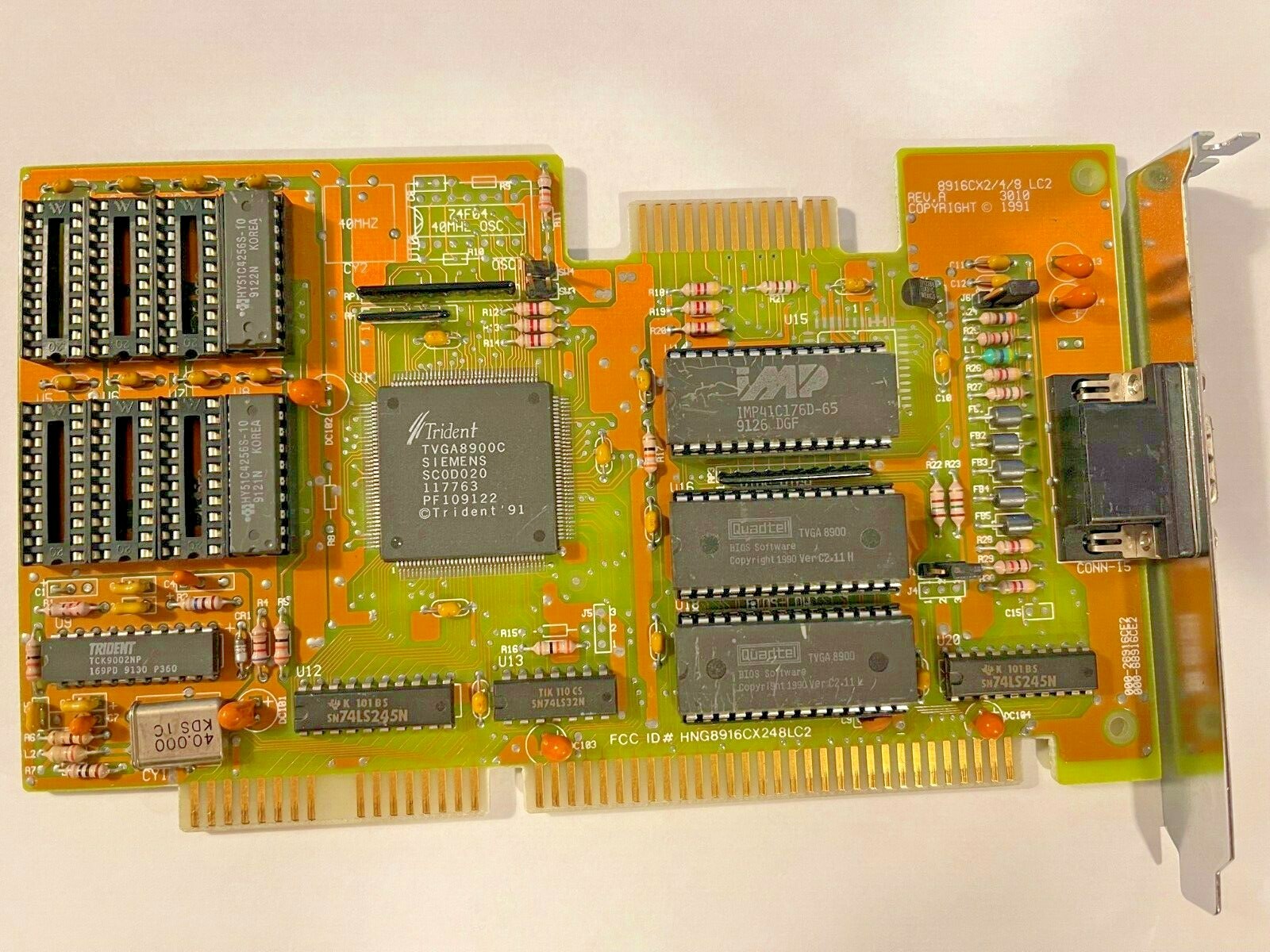 VINTAGE TRIDENT TVGA8900C 256K EXP 1 MEG 16 BIT ISA VGA HNG8916CX248LC2 MXB10