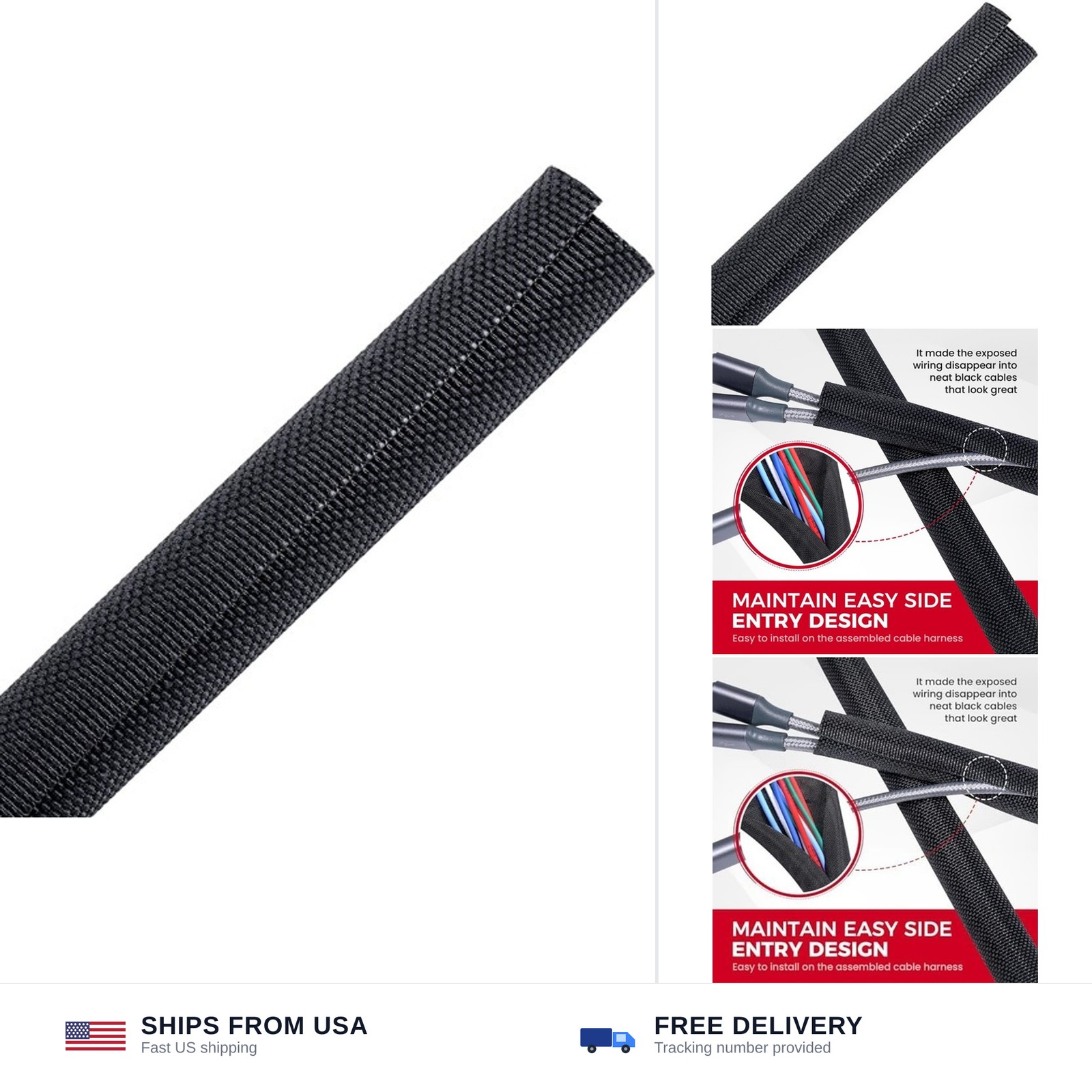 Automotive Wire Sheathing Split Braided Wire Loom 1/2"-16ft